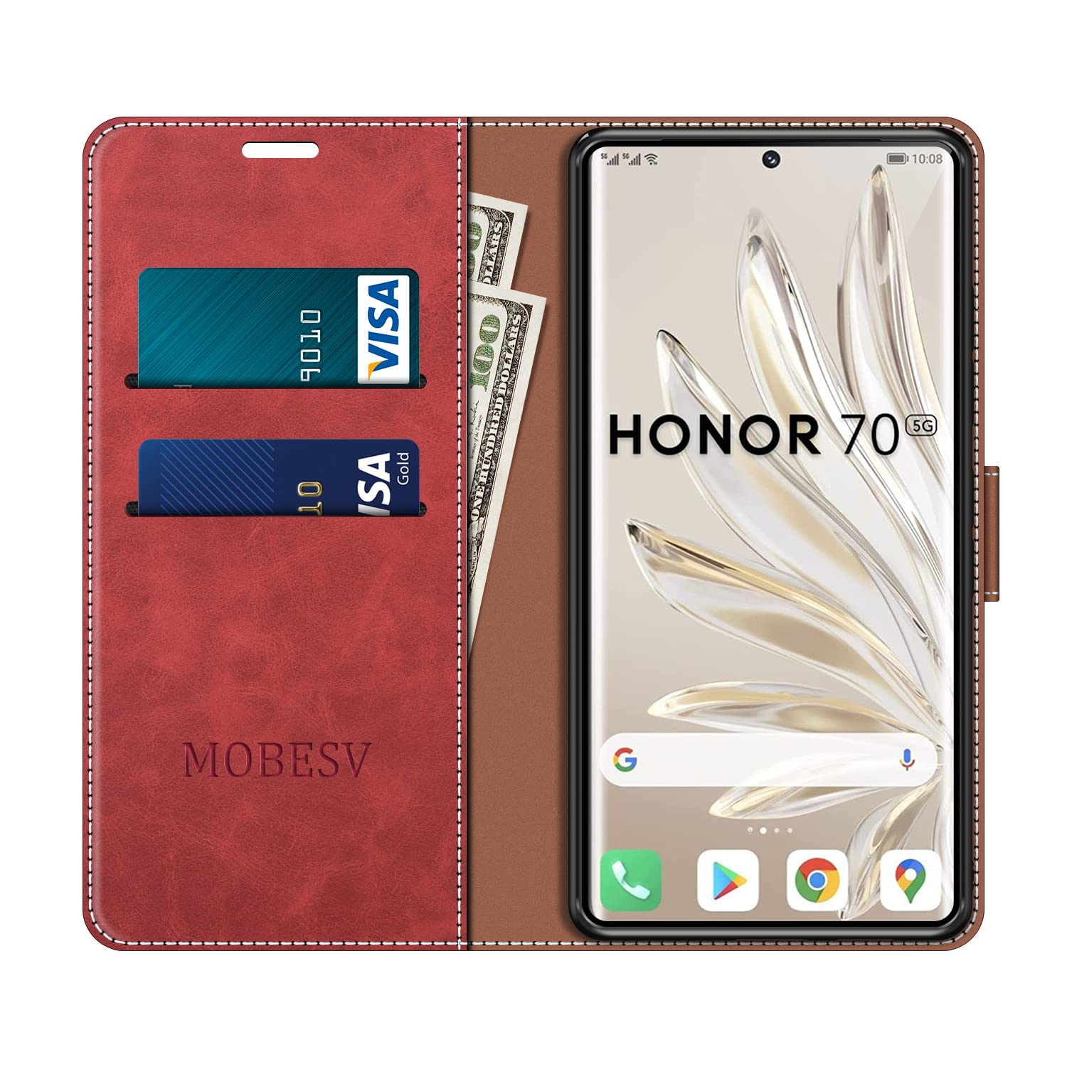 Custodia A Libretto MOBESV Per Huawei Y6 2018 / Honor 7A - Copertina In Pelle Con Porta Carte, Rossa, Magnetica - 6
