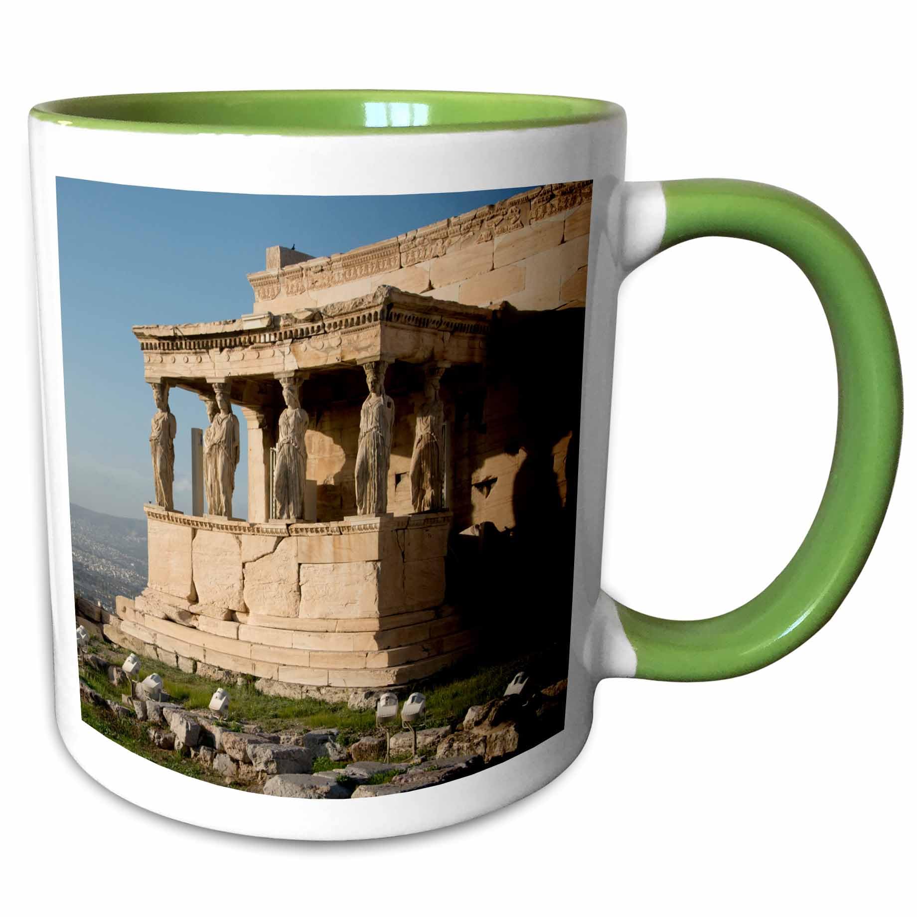 3dRose Greece, Athens, Acropolis. Erectheum, Porch of the Caryatids Columns. 15oz Two-Tone Green Mug