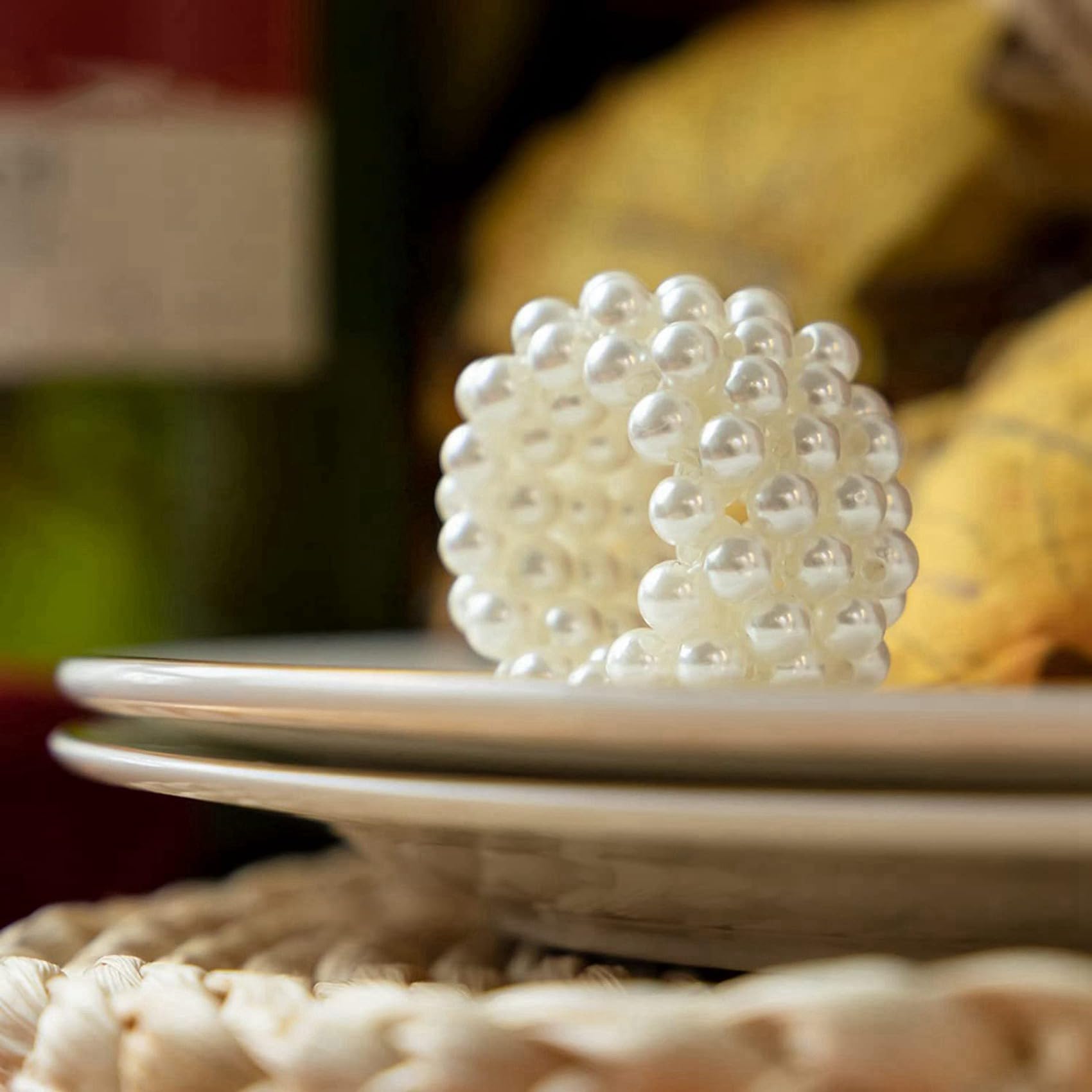 Servilletero Juego de 60 Piezas, Perla Servilleta de Boda Hebilla DecoracióN de Mesa