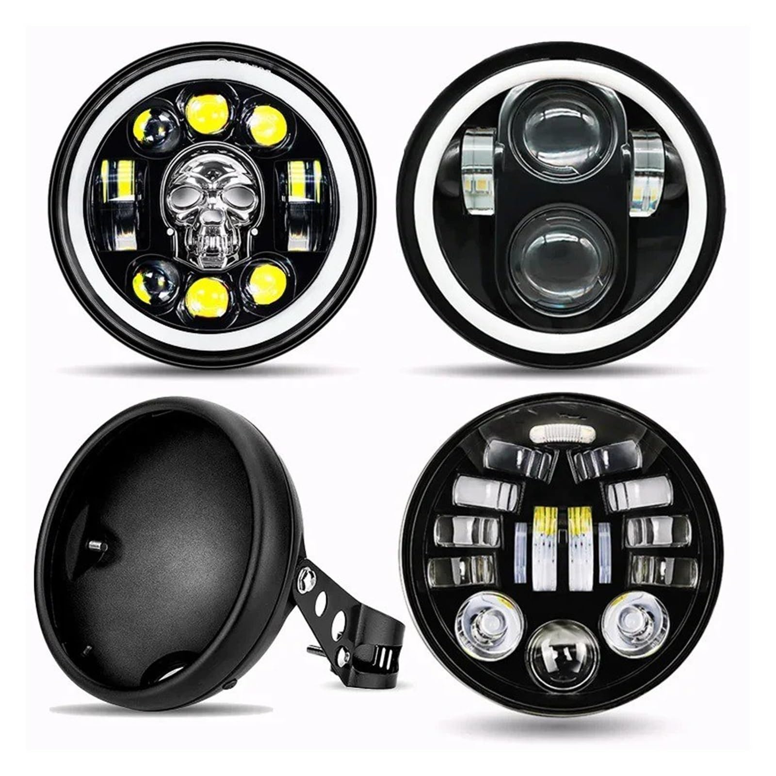 Pour Chopper 5,75 Pouces Moto Ronde Noire 3/4 "boîtier De Montage Phare LED Coque Seau ﻿ Projecteur Avant Moto