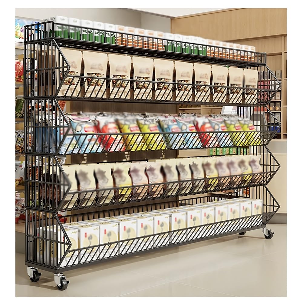 Espositore Impilabile in Filo Metallico con Ruote, Organizer per Negozi E Supermercati, Robusto E Mobile, Ideale per Snack E Scaffalature.,Black-60x45x140cm