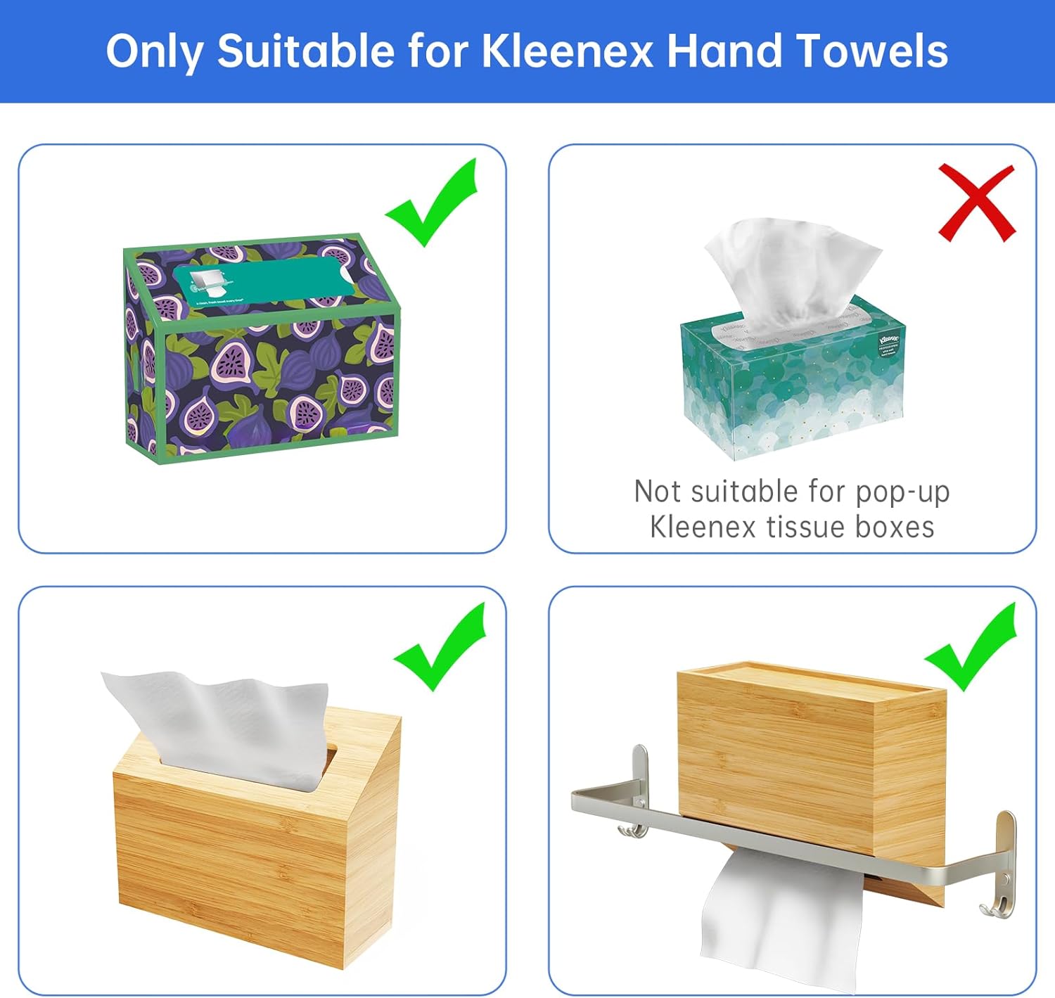 NiHome Hand Towel Box Cover for Kleenex, Natural Bamboo Tissue Box Cover for Home, Office, Bathroom Decor, Fits Trapezium Kleenex Hand Towels Sizes, Bottom Pull-Out Design for Quick and Easy Refills
