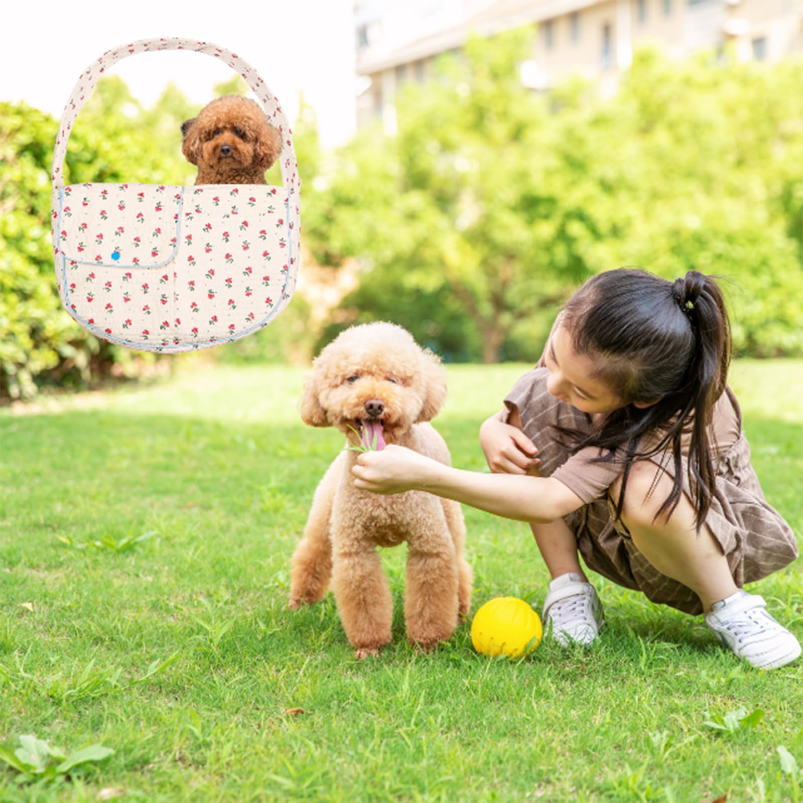 Transportín de algodón para mascotas para perros y gatos, bolso de mano con estampado floral (blanco, pequeño)