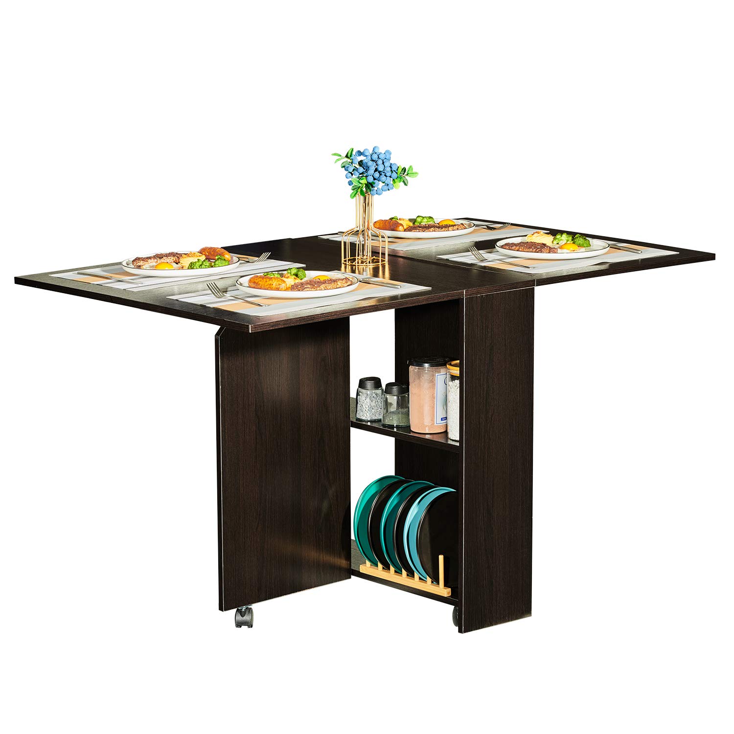 Buy Tiptiper Folding Dining Table with 2 Storage Racks, Movable Dinner