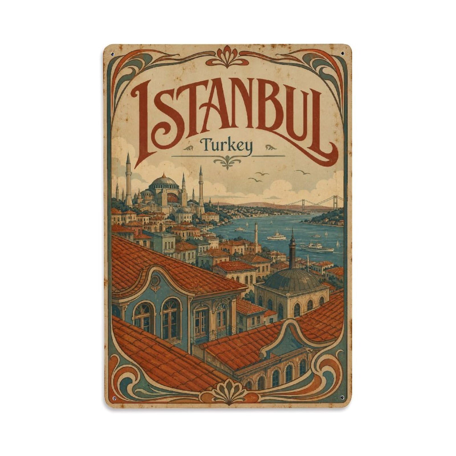 Gead 8X12inch Style Vintage Travel Istanbul Turkey Rooftops Metal Tin Sign