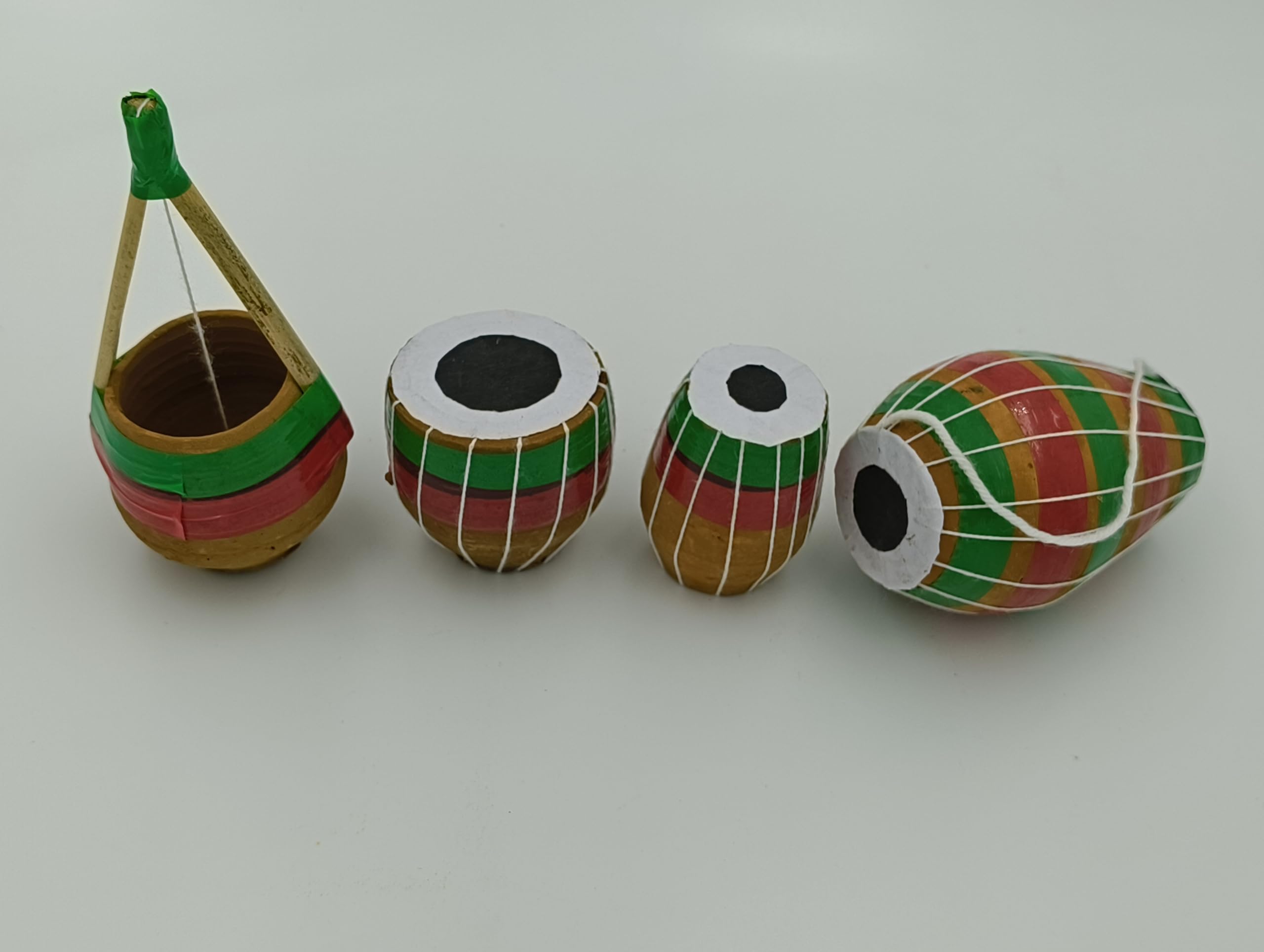Handcrafted Terracotta Clay Musical Instrument Showpiece Set, 1 Tabla Set, 1 Ektara, 1 Dhol, 3 Colours,Suitable For TV Unit, Showcases, Corner Shelves and Gifting