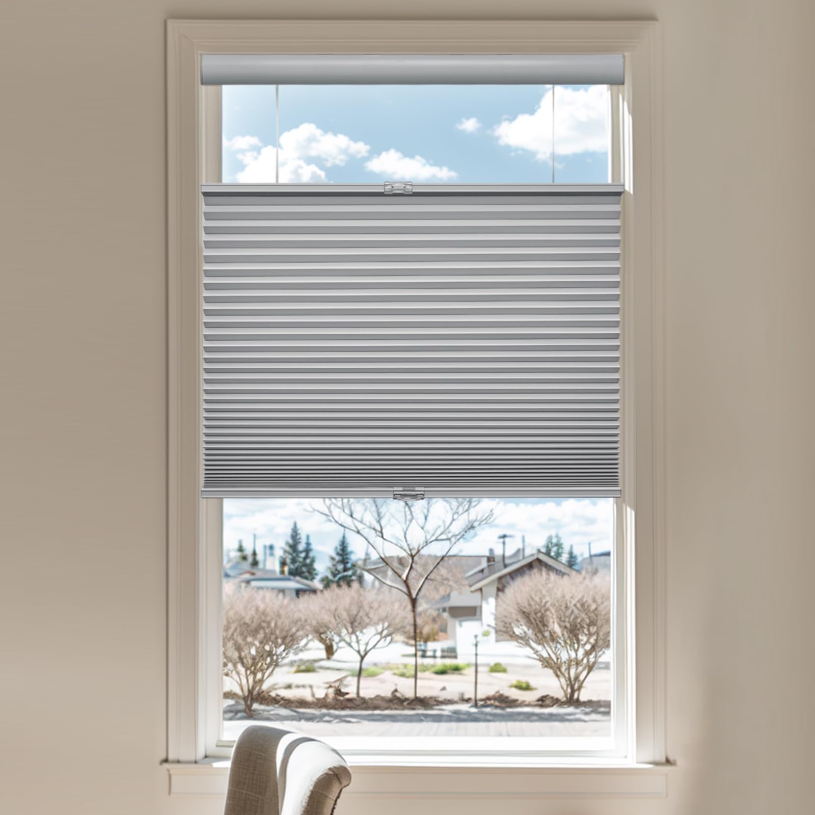 Keego Top Down Bottom Up Cellular Blinds - Gray Sheen Blackout 58Wx48H