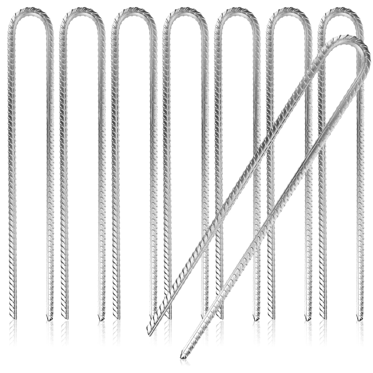 COM-FOUR® 8x kotwy gruntowe XL wykonane z litej stali, ksztalt U 40 cm | Ø 1 cm - ocynkowane kotwy gruntowe do namiotów - pawilonów - dmuchanych zamków - trampolin - stabilne i odporne na rdze