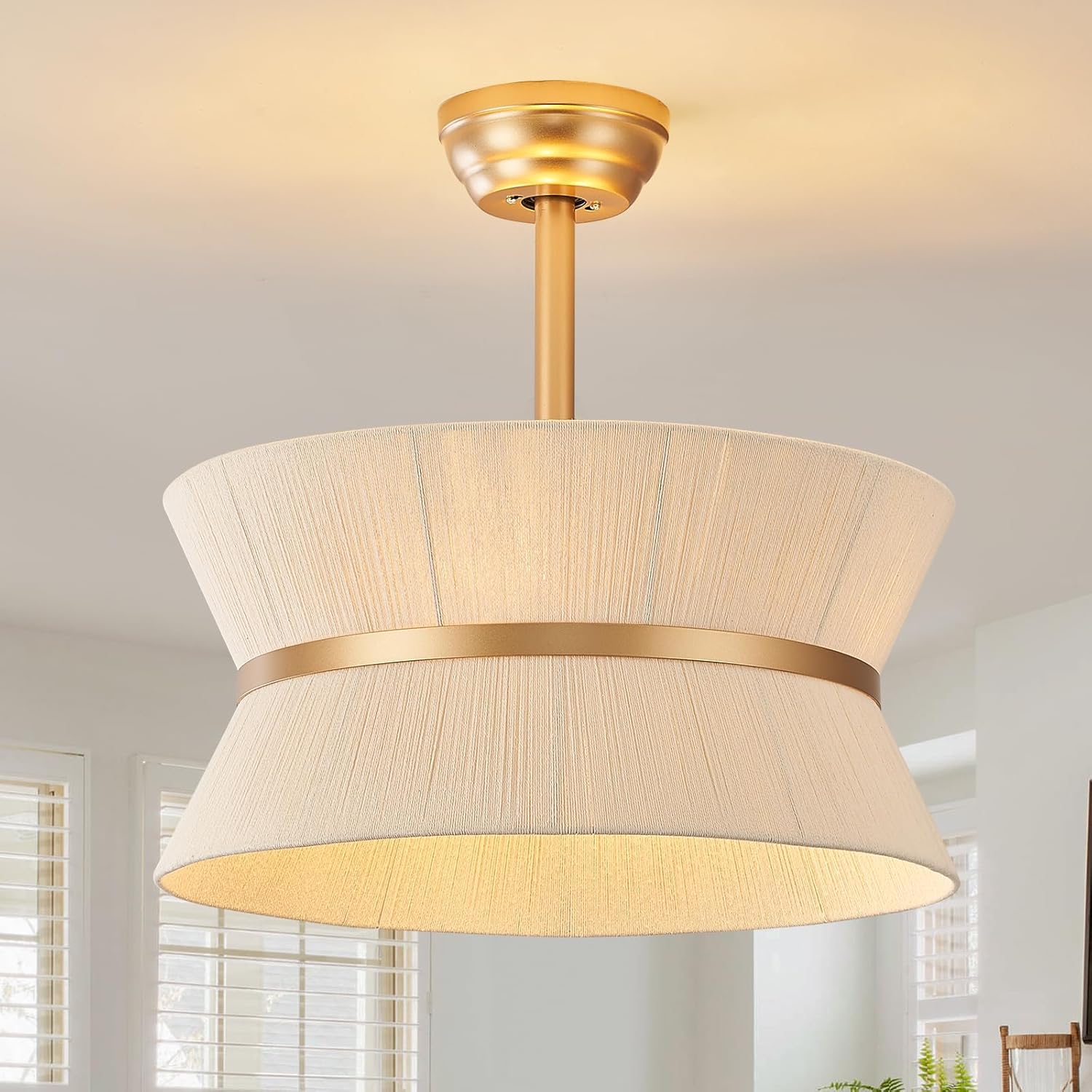 Boho Fandelier Ceiling Fan with Light and Remote Rattan Chandelier Fan Gold Caged Ceiling Fan with Light for Bedroom, Living Room Nursery?Foyer?Kitchen?6 Speed, Timing Adjustable Height?