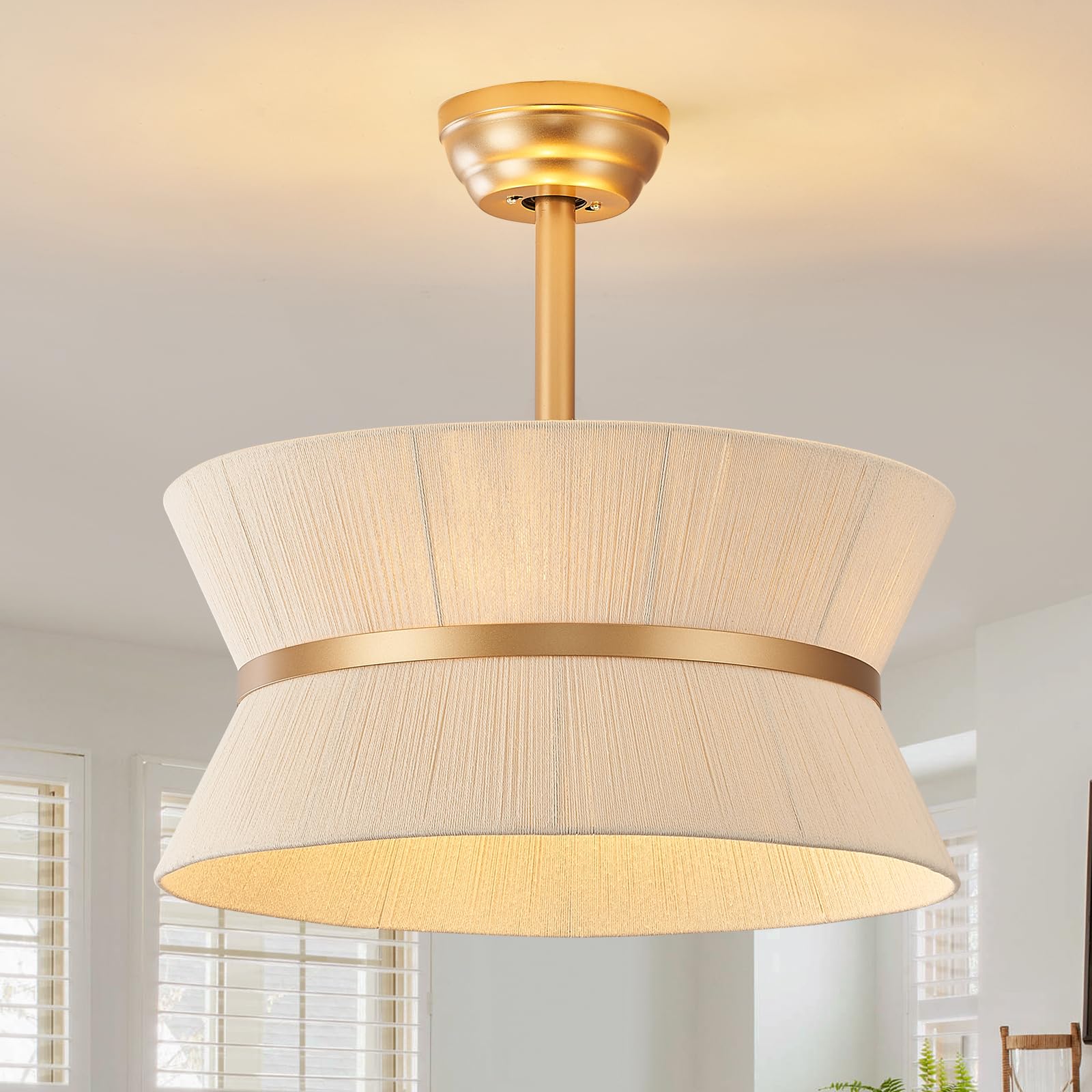 WONGU 20 Inch Boho Gold Rattan Fandelier Ceiling Fan