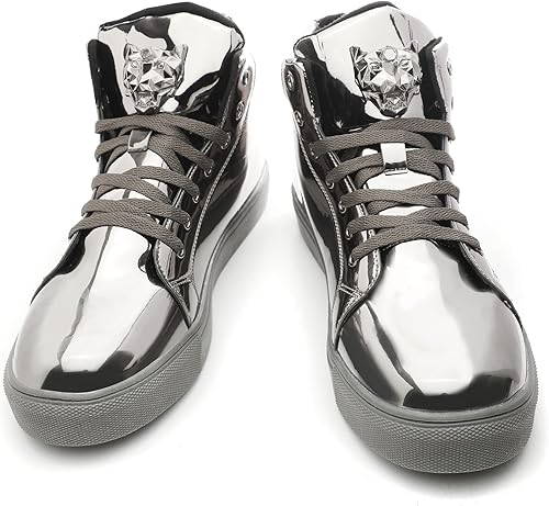 Miniatura 2 de IGxx Tenis punk, botines para hombre, remaches de metal, parte superior alta, con cordones, para correr, baloncesto, decoración de metal brillante,