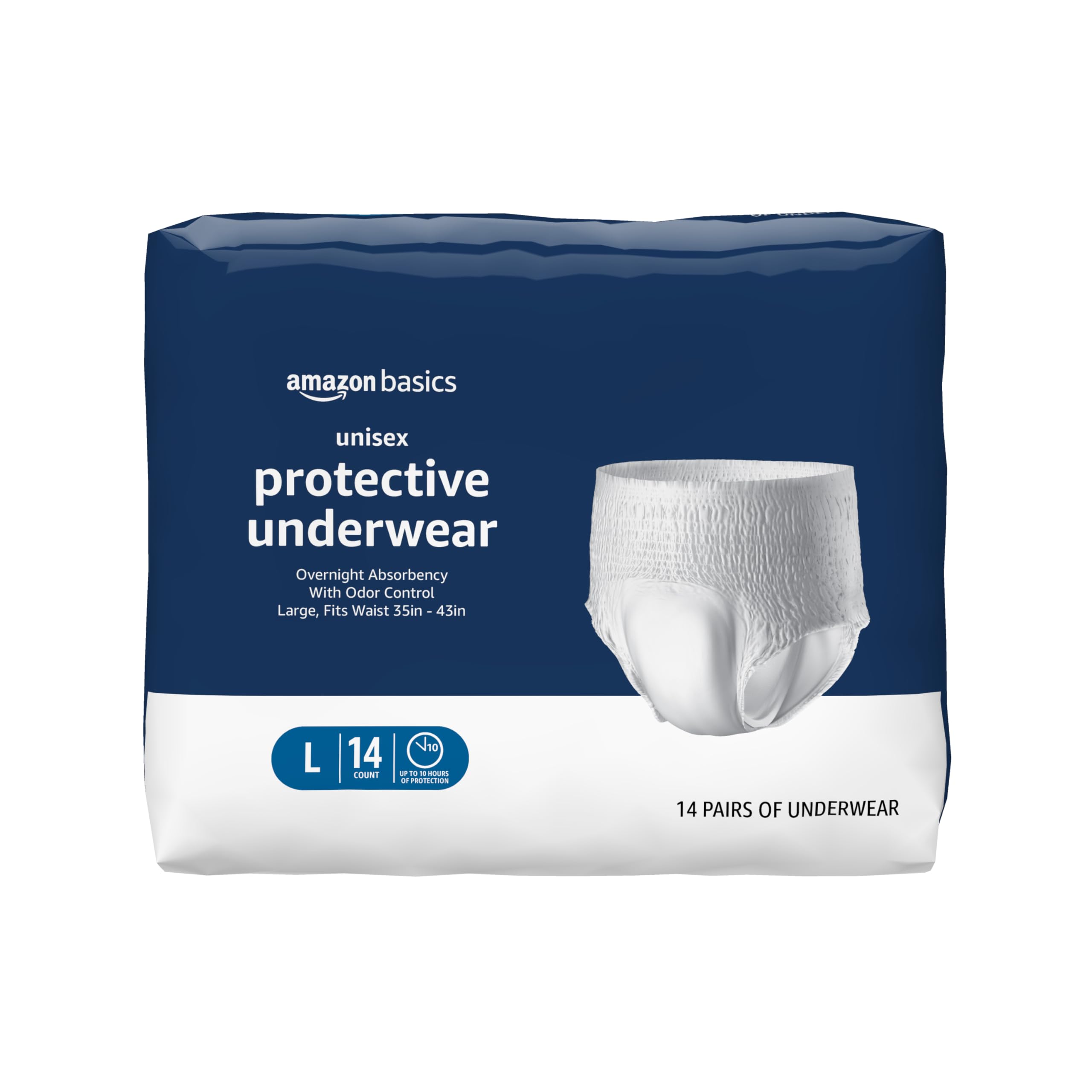 Unisex Protective Underwear, Overnight Absorbency, Large, 14 Count, (1 Pack of 14)