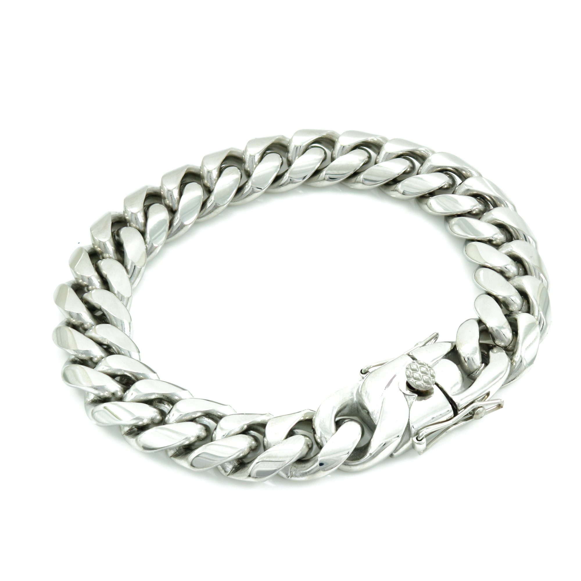 Bling Bling NY - Catena a maglia cubana Miami con finitura in argento massiccio, 14 mm di spessore, con chiusura a catena, 45,7-76,2 cm, bracciale 20,3-25,4 cm