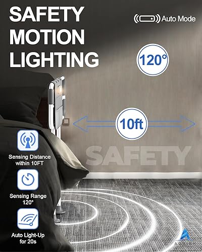 Miniatura 4 de Rieles de cama para adultos mayores, riel de asistencia de cama ajustable para personas mayores con luz de movimiento y bolsa de almacenamiento,