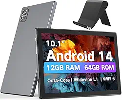 Tablet Android de 10,1 polegadas, tablets Android 14 2025 com CPU Octa-Core, 12 GB de RAM + ROM de 64 GB (expansão de 2 TB), tablet Wi-Fi 6 BT 5.0, bateria de longa duração, tablets com tela