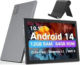 Tablet Android de 10,1 polegadas, tablets Android 14 2025 com CPU Octa-Core, 12 GB de RAM + ROM de 64 GB (expansão de 2 TB), tablet Wi-Fi 6 BT 5.0, bateria de longa duração, tablets com tela