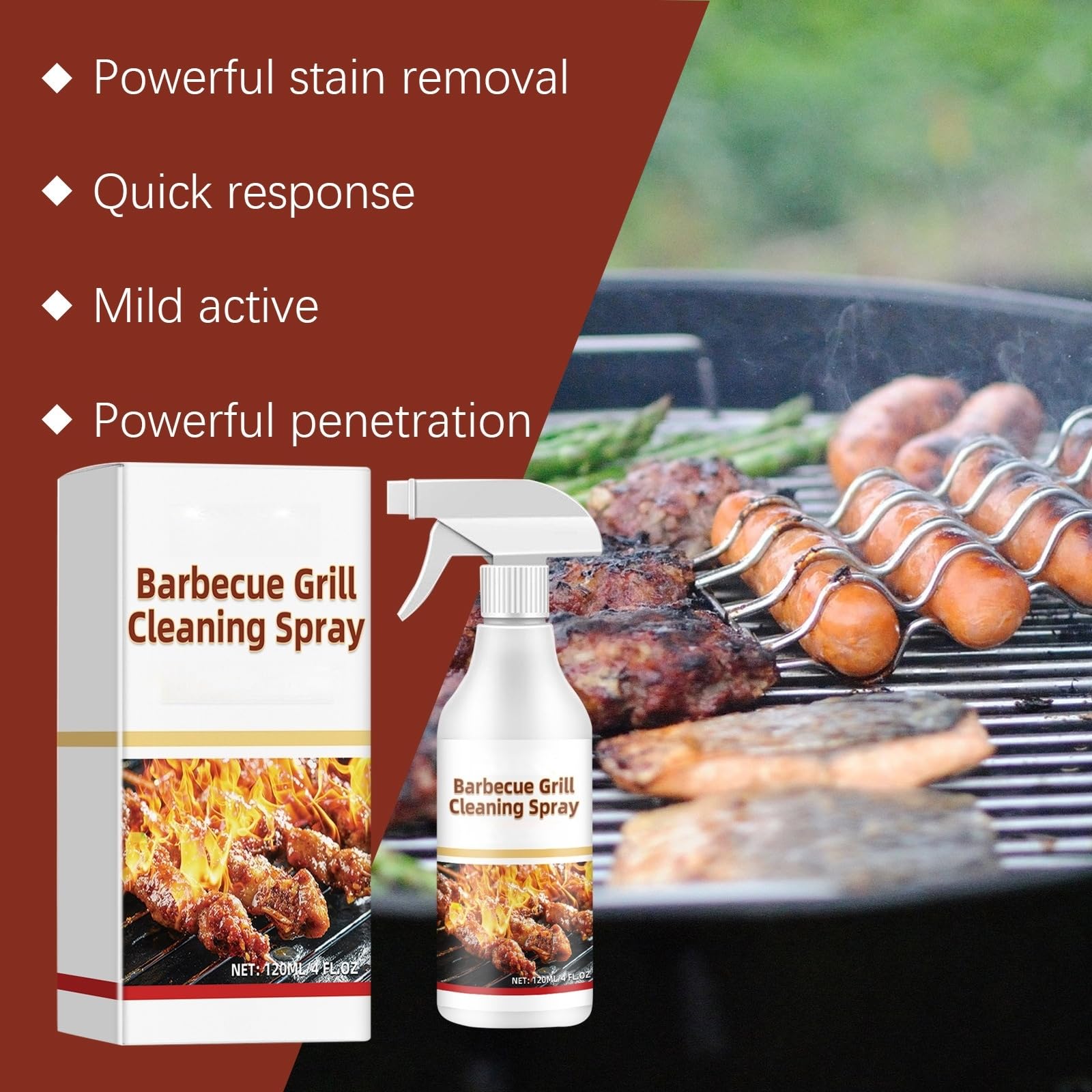 Schnell wirkendes, hochwirksames Grill-Entfettungsspray, kraftvoller Ofen- und Küchenreiniger ohne Schrubben für Grills, Smoker und Küchenutensilien, multifunktionaler Fettlöser für (6pcs)