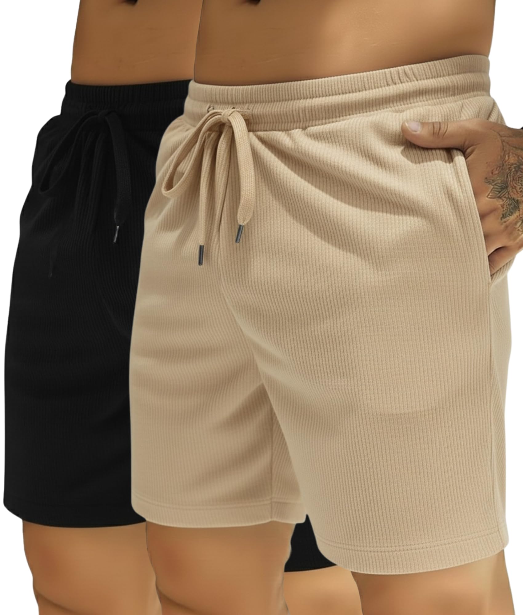 inkkr Men's Premium Polyester Casual Ribbed Shorts ||Loose Fit with 2 Pocket Shorts-picture-31