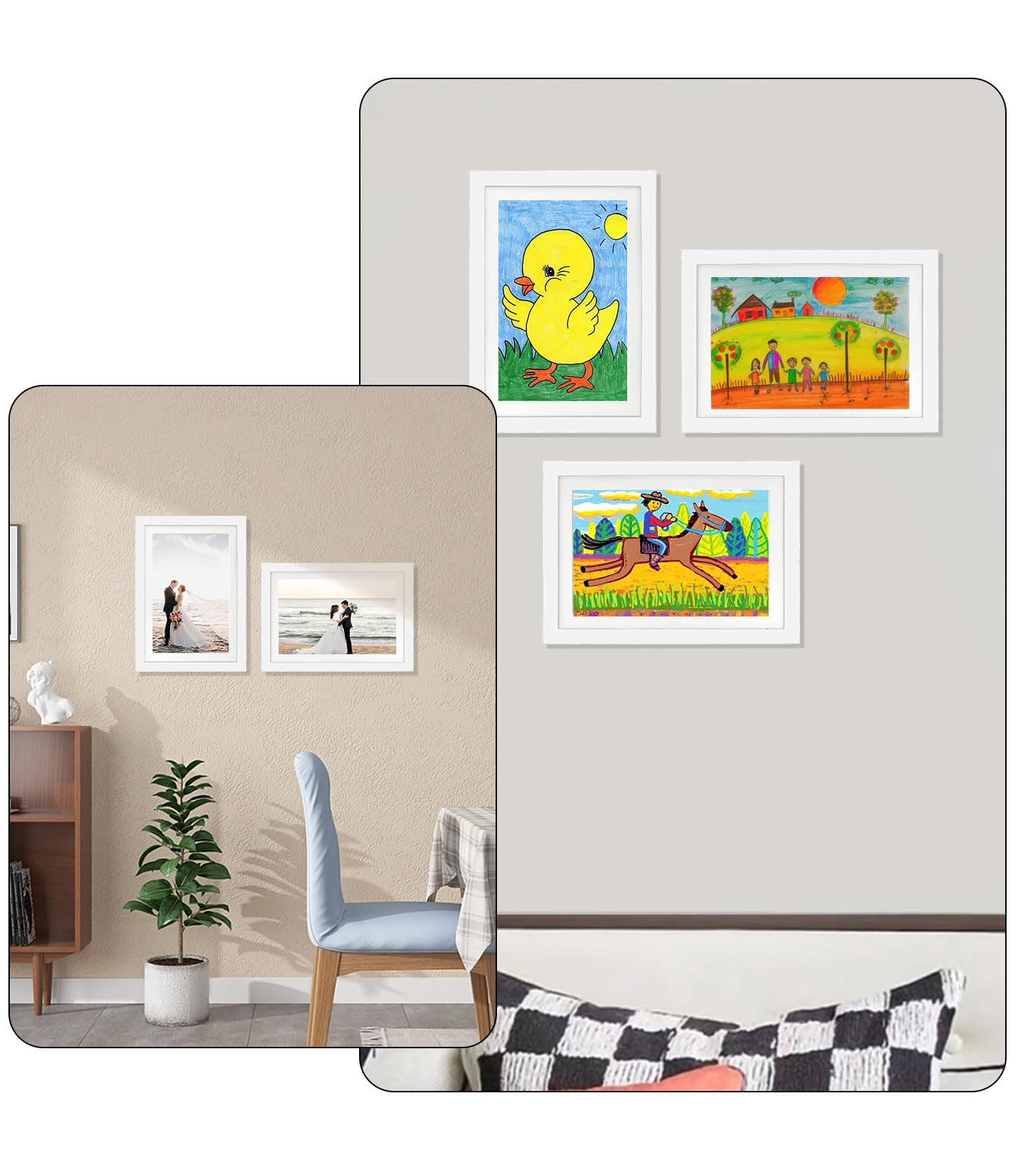 Lot de 2 cadres photo d'art pour enfants - Format A4 - Charnières en bois - Remplissables - Ouverture avant - Idéal pour dessins et projets artistiques, école