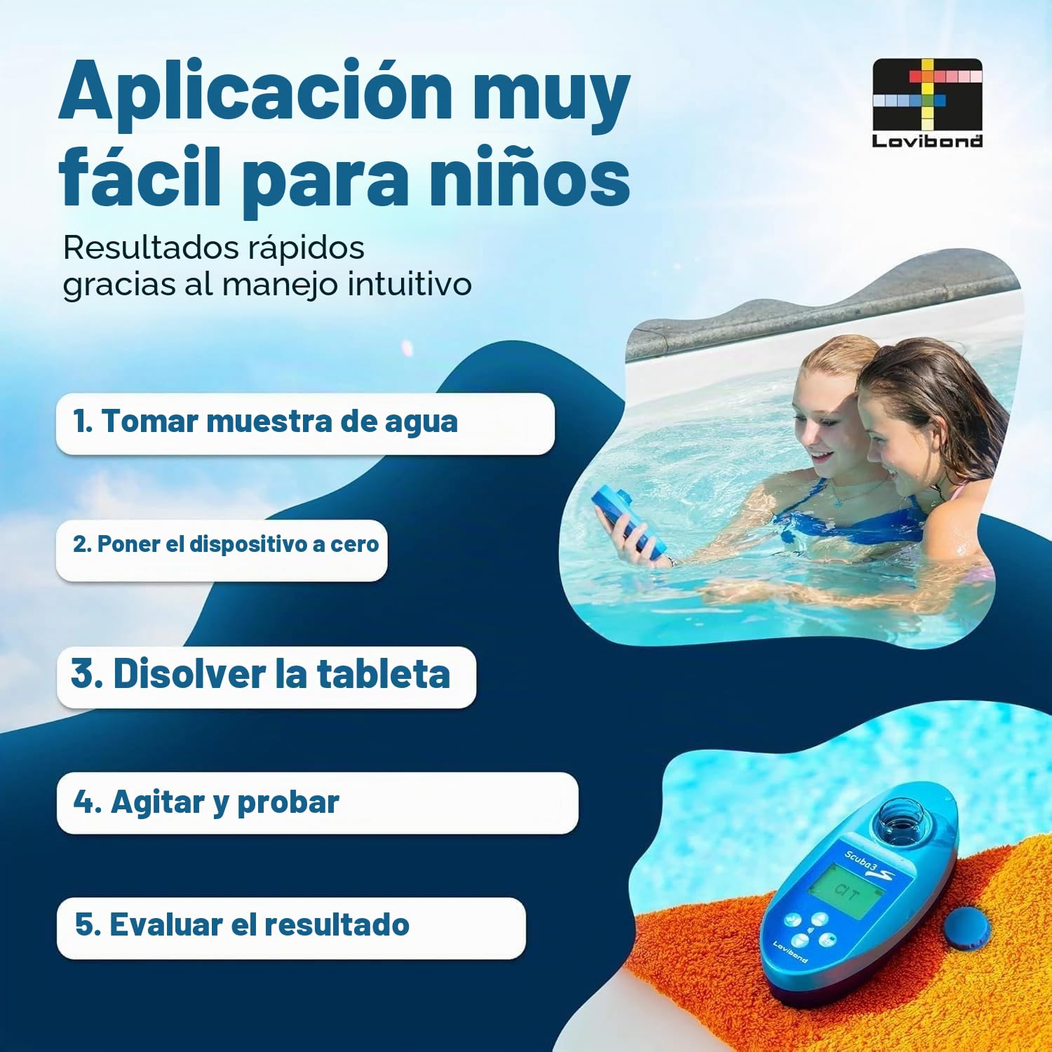 SCUBA II – Probador de piscina electrónico Scuba II + Pastillas – para medición de cloro y pH – Medidor de agua para piscinas privadas