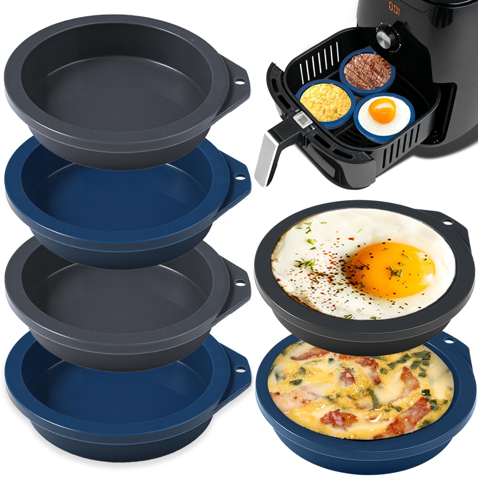 Webake 6-Piece Silicone Air Fryer Egg Mold Set - 4 Inch Nonstick Muffin Pans, BPA Free For Baking & Microwave