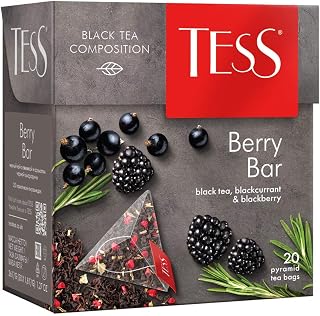 Tess Berry Bar Black Tea Composition Blackcurrant and Blackberry Leaf Tea in 20 Pyramid Sachets