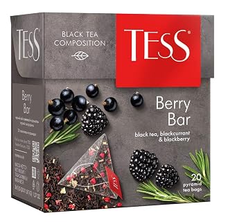 Black Tea TESS Berry Bar Raspberry and Rhubarb Beverages Grocery Gourmet Food 20 pyramids