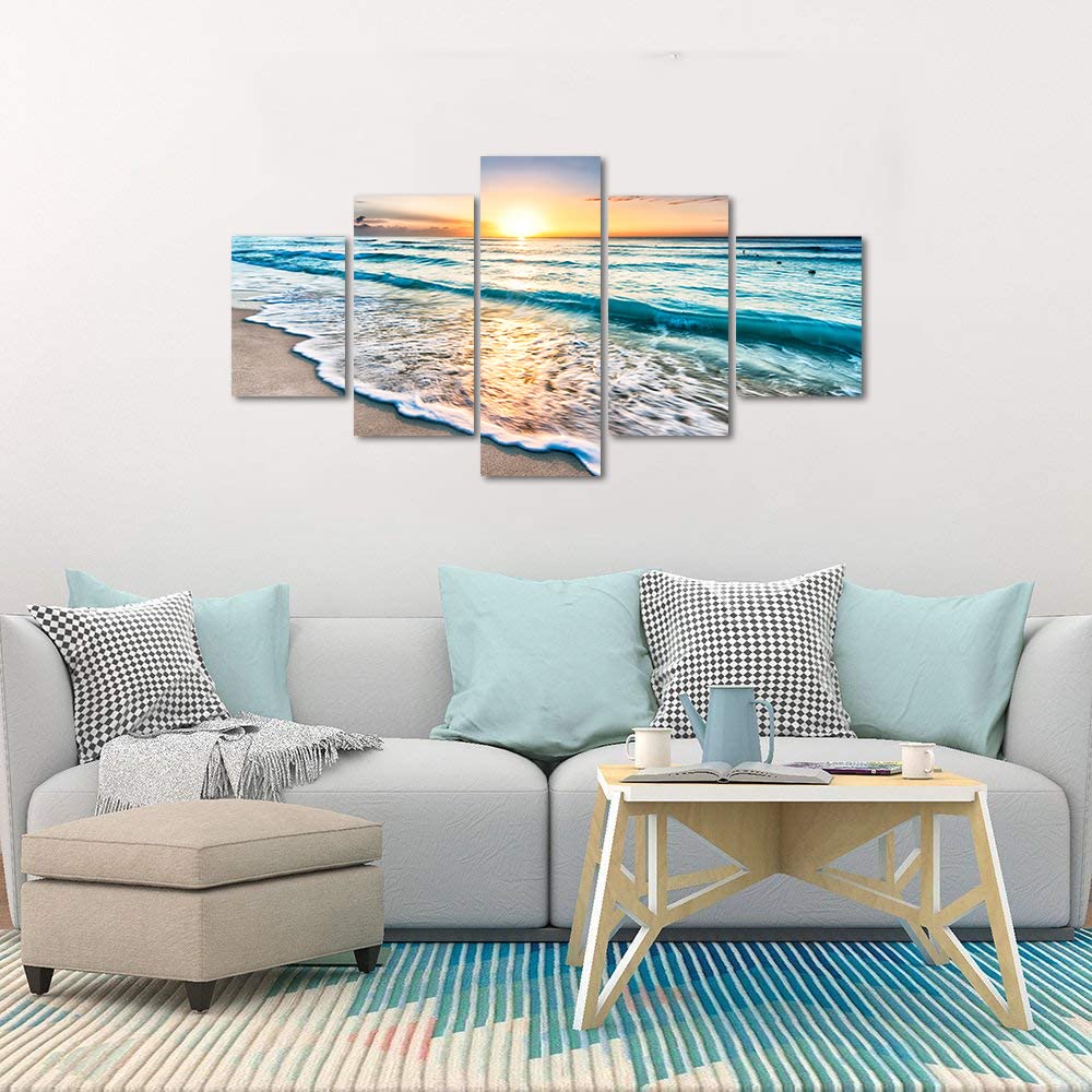 Amazon.co.jp: 海の風景 絵画5点セット 60''Wx32''H グレー ARTWORK