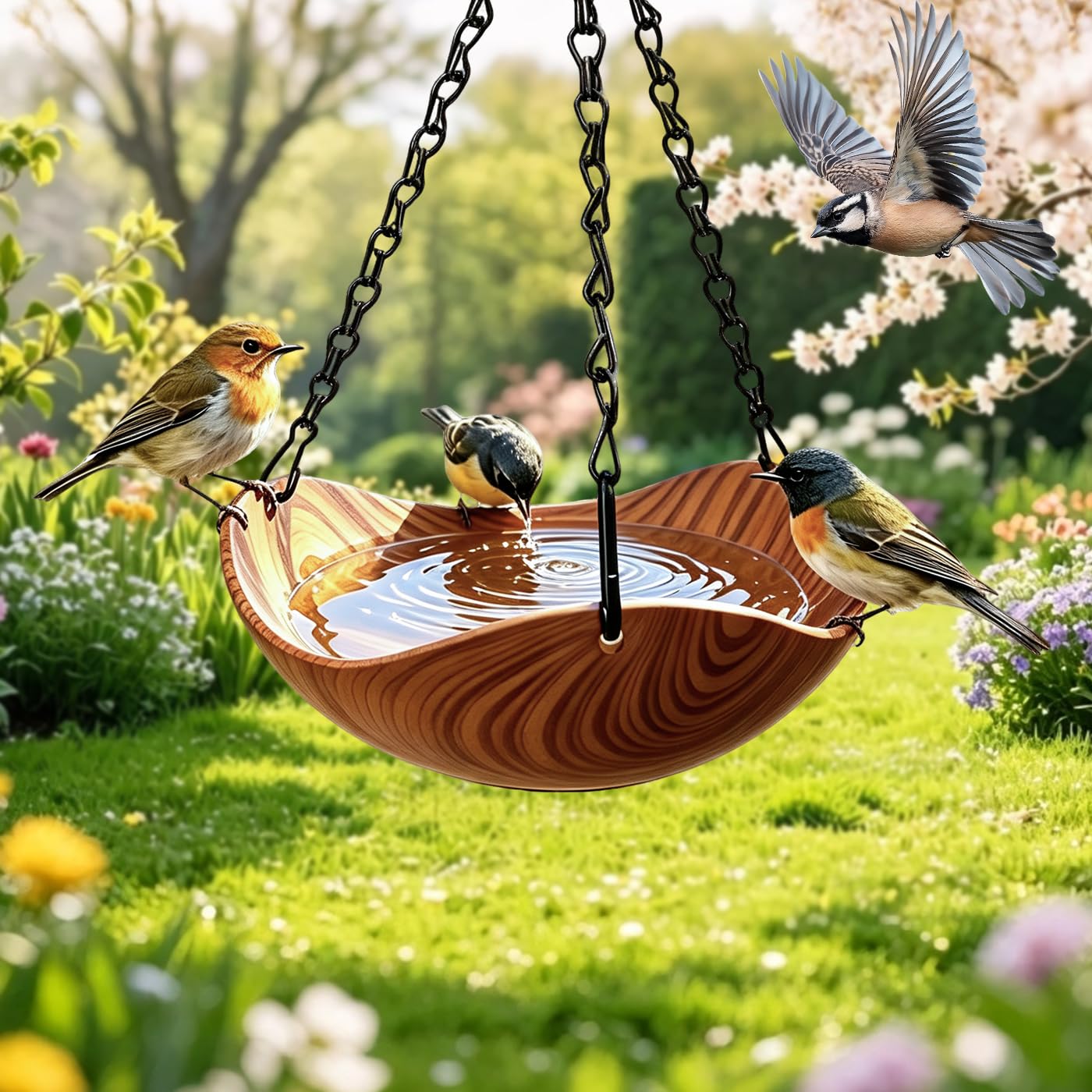 Hanging Bird Bath Nature-Wood 8cm Deep Bird Feeder Water Bowl