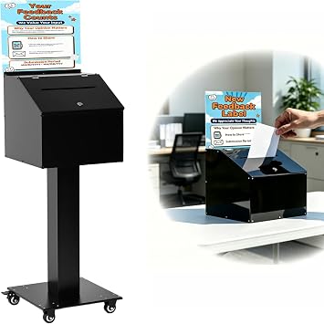 lesolar Suggestion Box with Stand, Floor Standing Offering Box with Wheels | Heavy Duty Metal Ballot Collection Box, Donation Box with Sign Holder, Ballot Box with Slot & Lock for Voting Charity Church