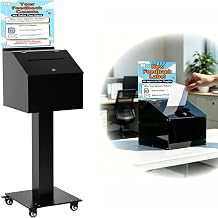 Suggestion Box with Stand, Floor Standing Offering Box with Wheels, Heavy Duty Metal Ballot Collection Box, Donation Box with Sign Holder, Ballot Box with Slot and Lock for Voting, Charity, Church