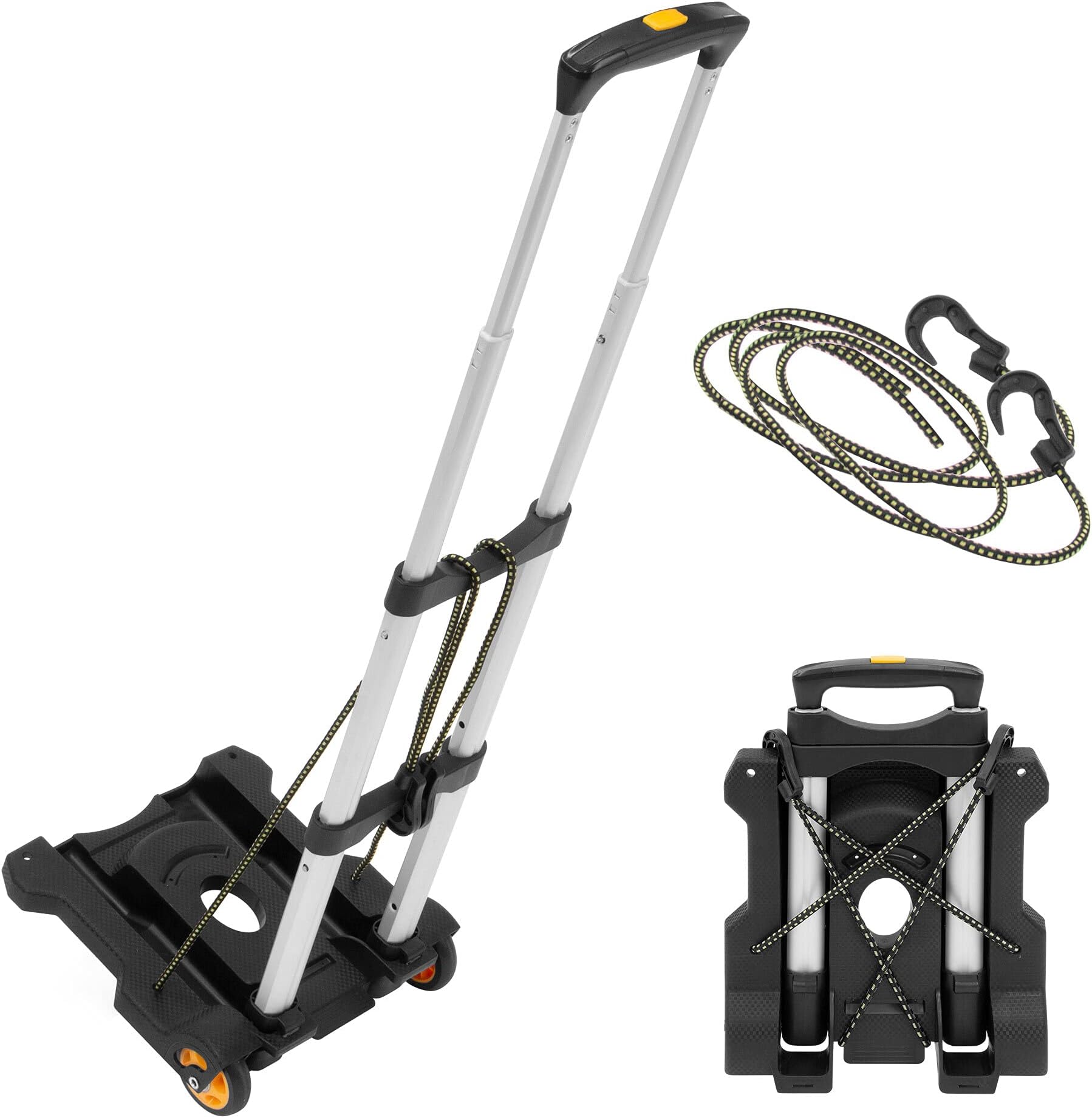 Mount-It! Folding Luggage Cart with Wheels, Foldable Hand Truck Dolly Carries 77 lbs, 4 lbs Lightweight, Fits Carry-On, Telescoping Handle, Bungee Cord