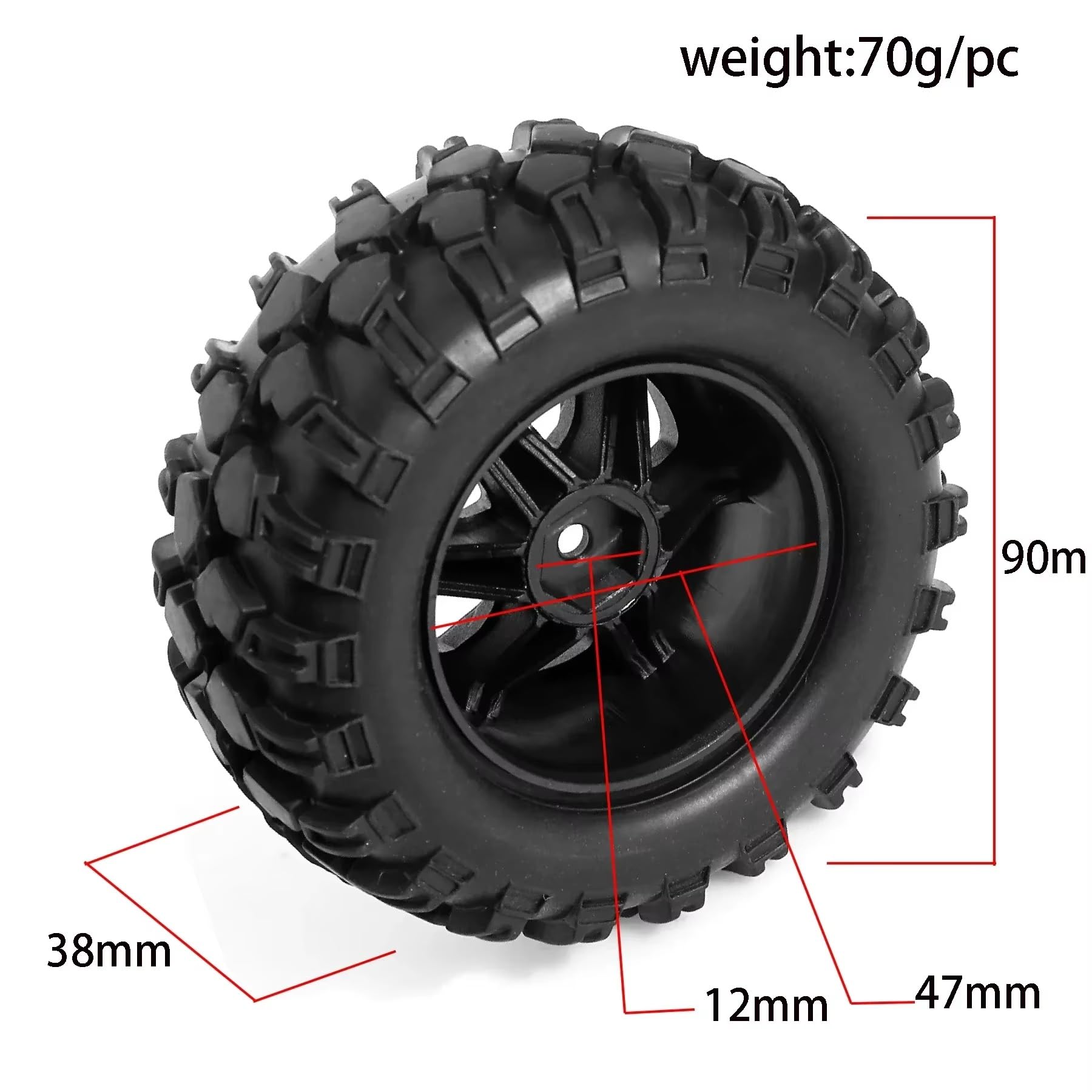 Compatibile Con MJX 10208 Ricambi Per Auto RC 1/10, Accessori Per Auto RC, 4 Pezzi, Ruote Da 90 Mm Per Monster Truck, Pneumatici Per Buggy, Esagonali Da 12 Mm RC Ruote Gomma