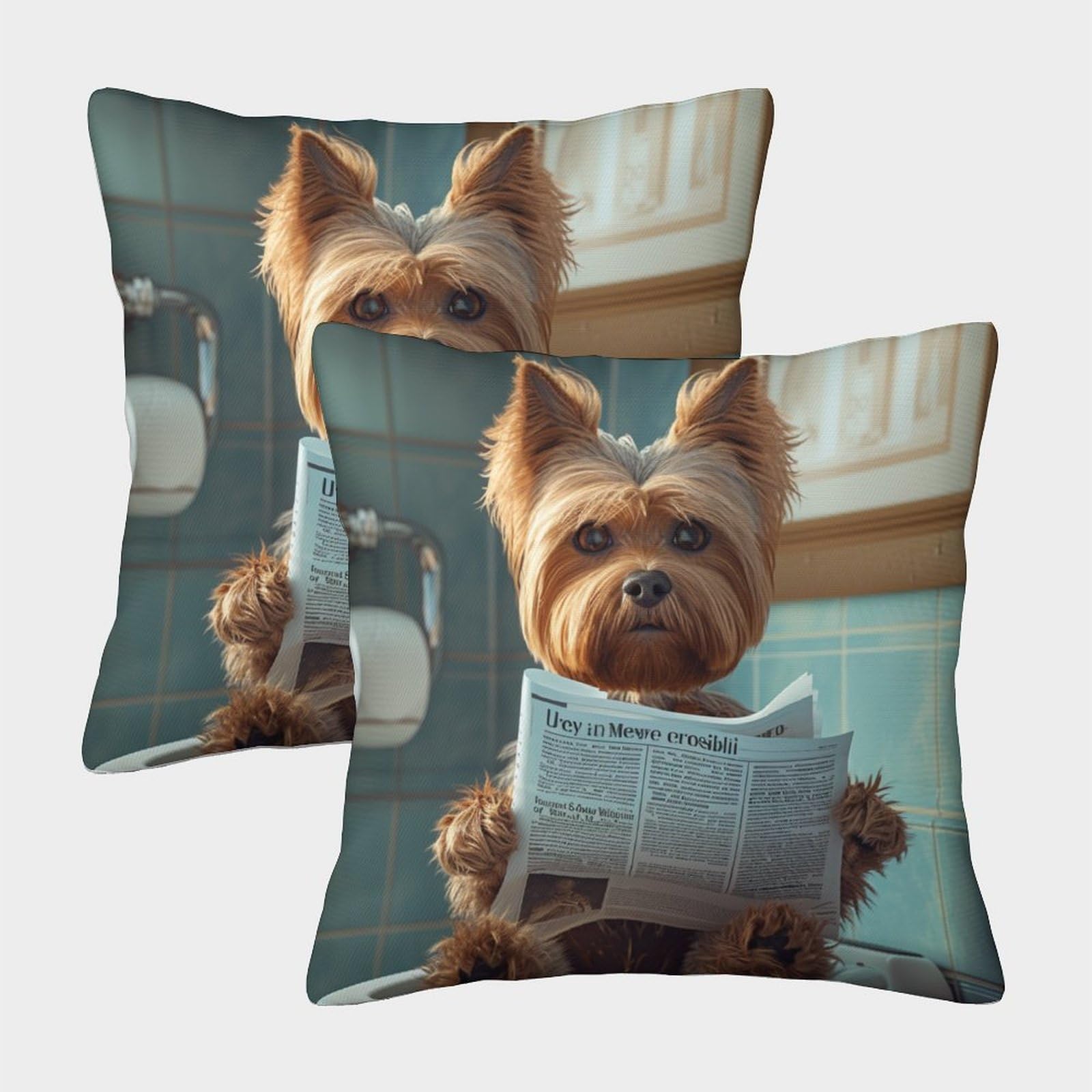 LeHuaiMa 3D Printed Yorkshire Terrier Throw Pillow Covers Dog Pillow Case Cushion Garden Cushion Super Soft Pack of 2 for Sofa Couch Bed 40x40cm