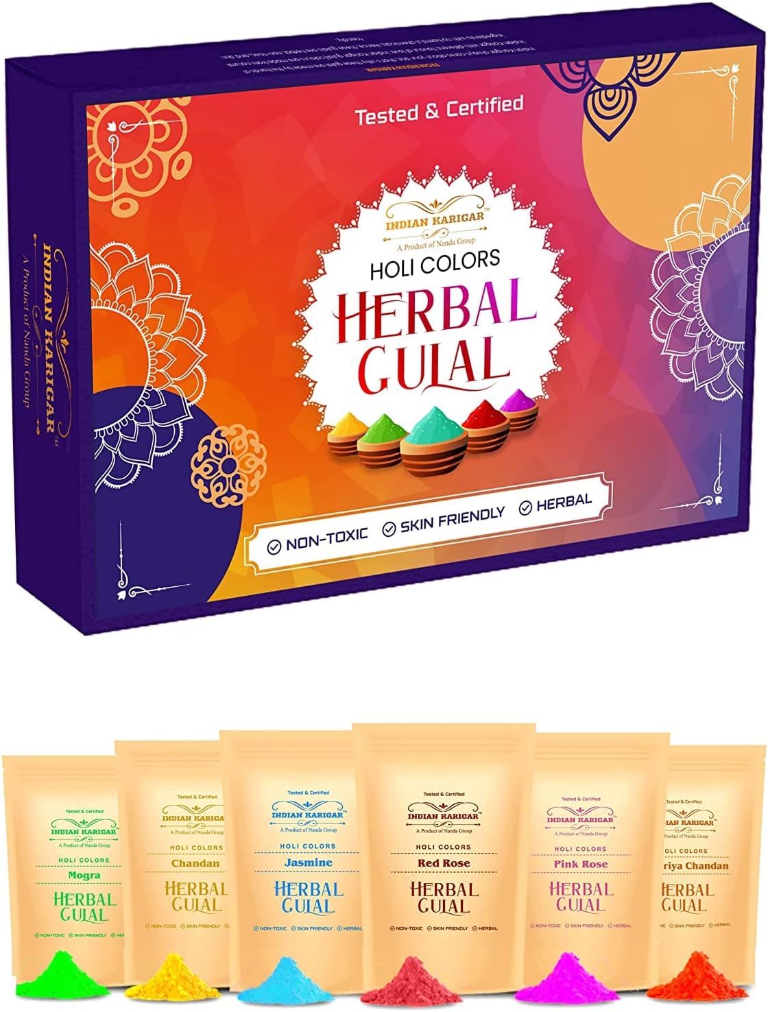 Starch Holi Gulal for Holi Colour 480g 6 Flavor × 80g Herbal Gulal Organic Holi Colours for Family Non Toxic Holi Color Organic Skin Safe Holi Colors Holi Gifts Pack of 6 Multicolor