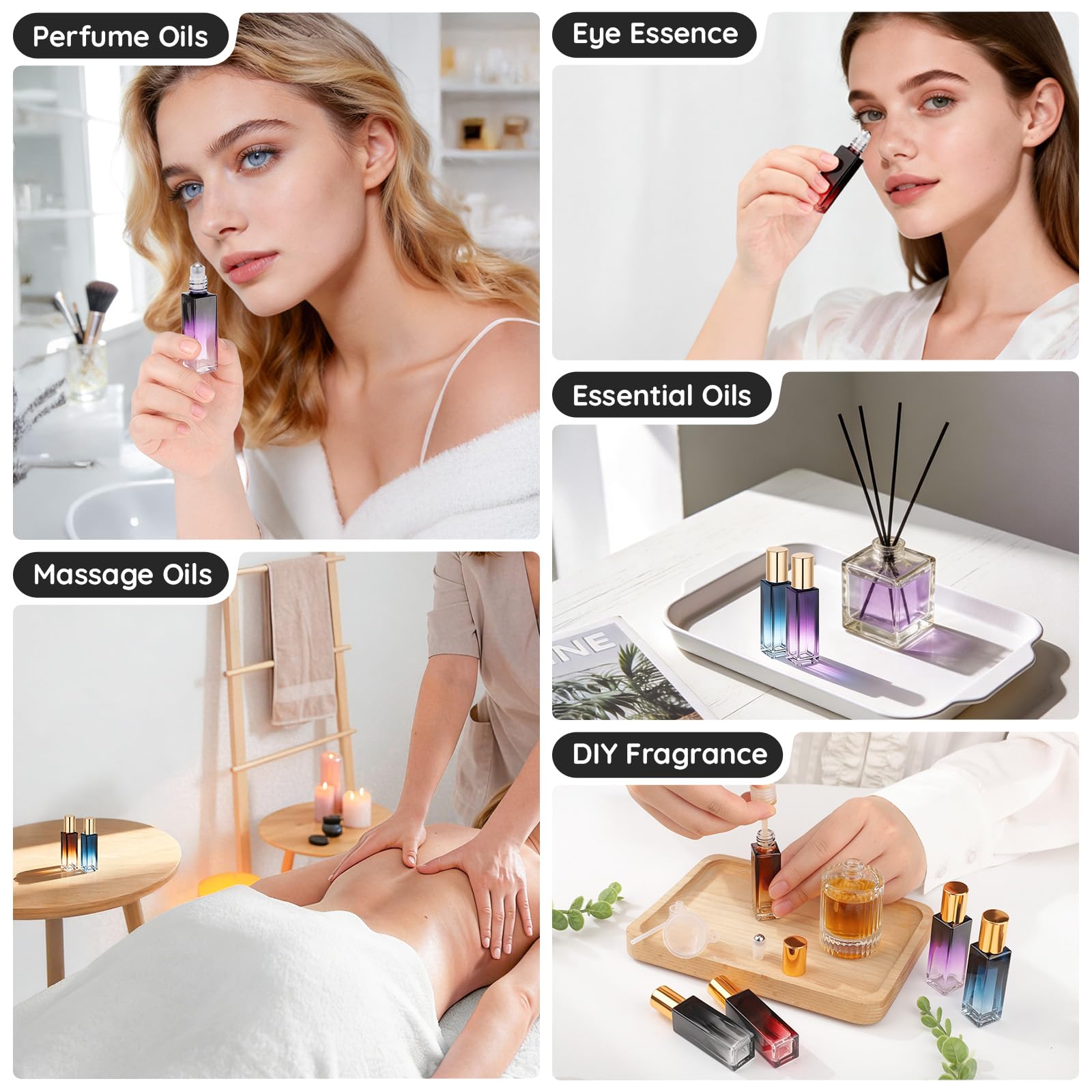 Segbeauty Roll on Bottiglie Vuote, 5 Pezzi 10ml Roll on Vuoto per Oli Essenziali, con Sfera in Acciaio Inossidabile, Bottiglie Vetro per Aromaterapia, Profumi