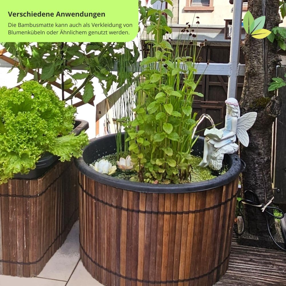 Bambusmatte | Wulung | 40cm x 200cm x 0,5cm | für Pflanzkübelverkleidung | Bambusabdeckung | wetterfeste Bambusmatte für Blumentöpfe
