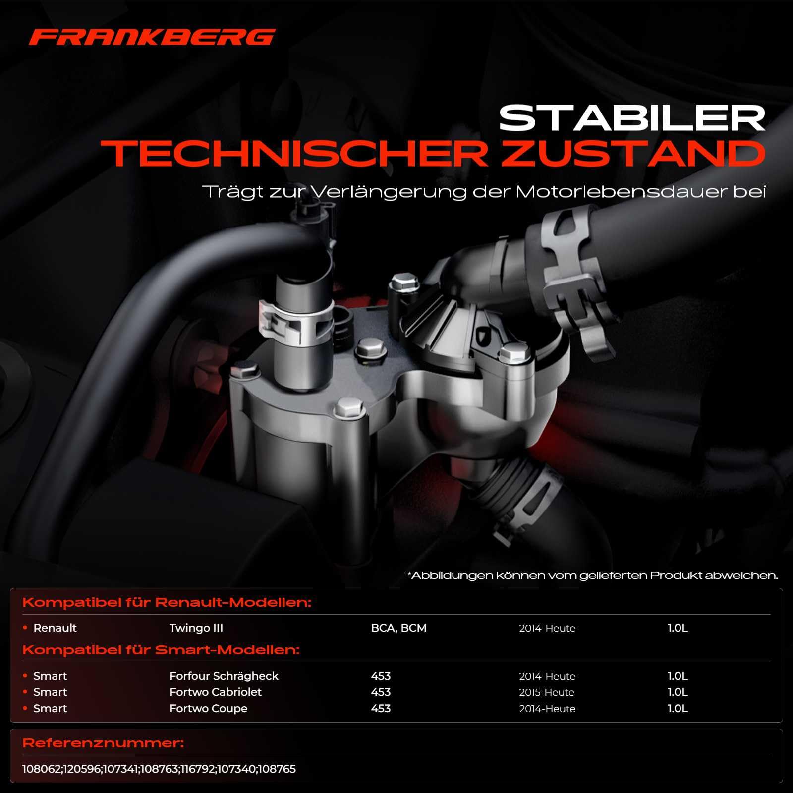 Frankberg Refrigerante del Termostato Benzina 2-Poli Compatibile con Twingo III BCA BCM Fortwo Cabriolet 453 Fortwo Coupé 453 Replace# 2812010180