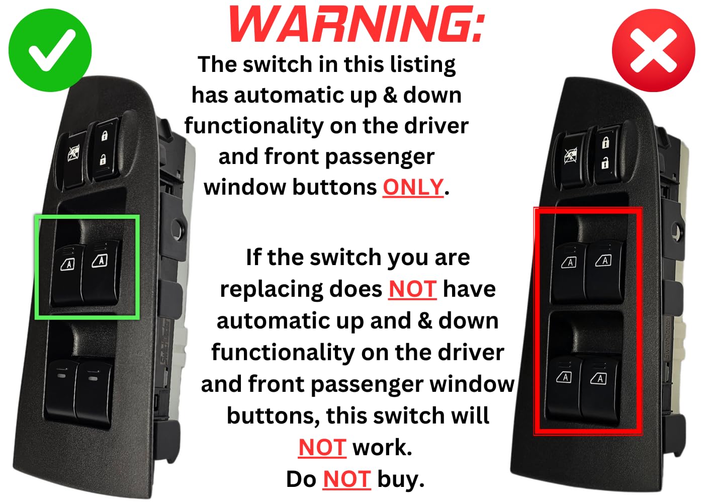 SWITCHDOCTOR Window Master Switch & Bezel Assembly for 2009-2014 Nissan Maxima (S, SV)