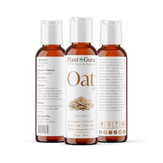 Plant Guru Oat Oil 2 fl. oz. 100% Pure Natural Carrier Skin, Face, Body & Hair Moisturizer. Great for DIY Creams, Lotions & Lip Balm