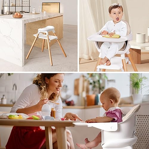 Miniatura 6 de Beberoad Love Silla alta para bebé, silla alta convertible de madera 4 en 1, silla alta elevada con doble bandeja extraíble, arnés de 5 puntos y