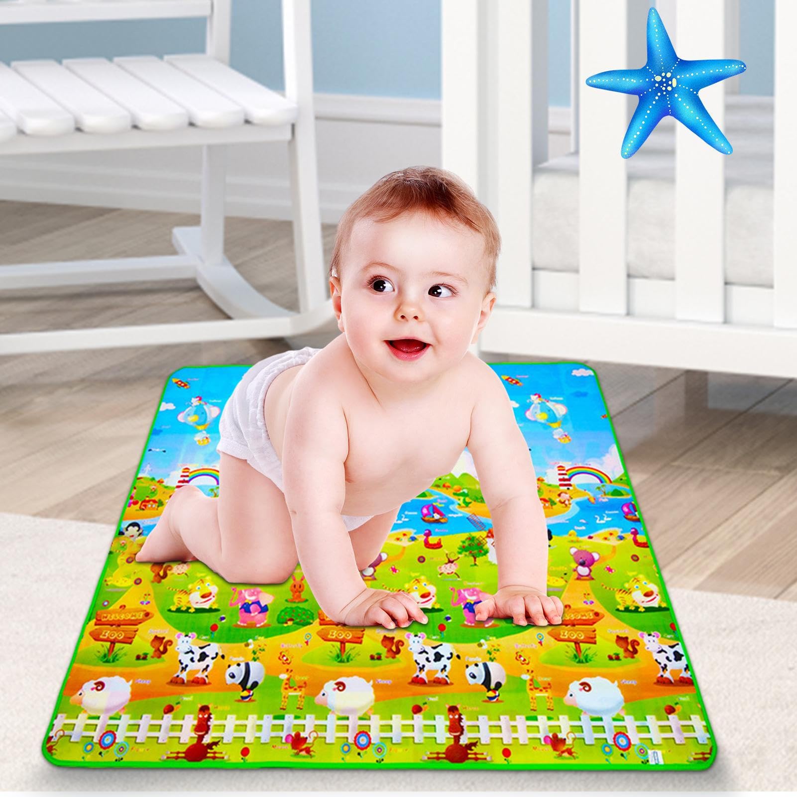 Tappeto Gioco Bambini, 200x180 cm Tappetino da gioco in schiuma, tappeto da gioco morbido per bambini piccoli, grande tappeto imbottito