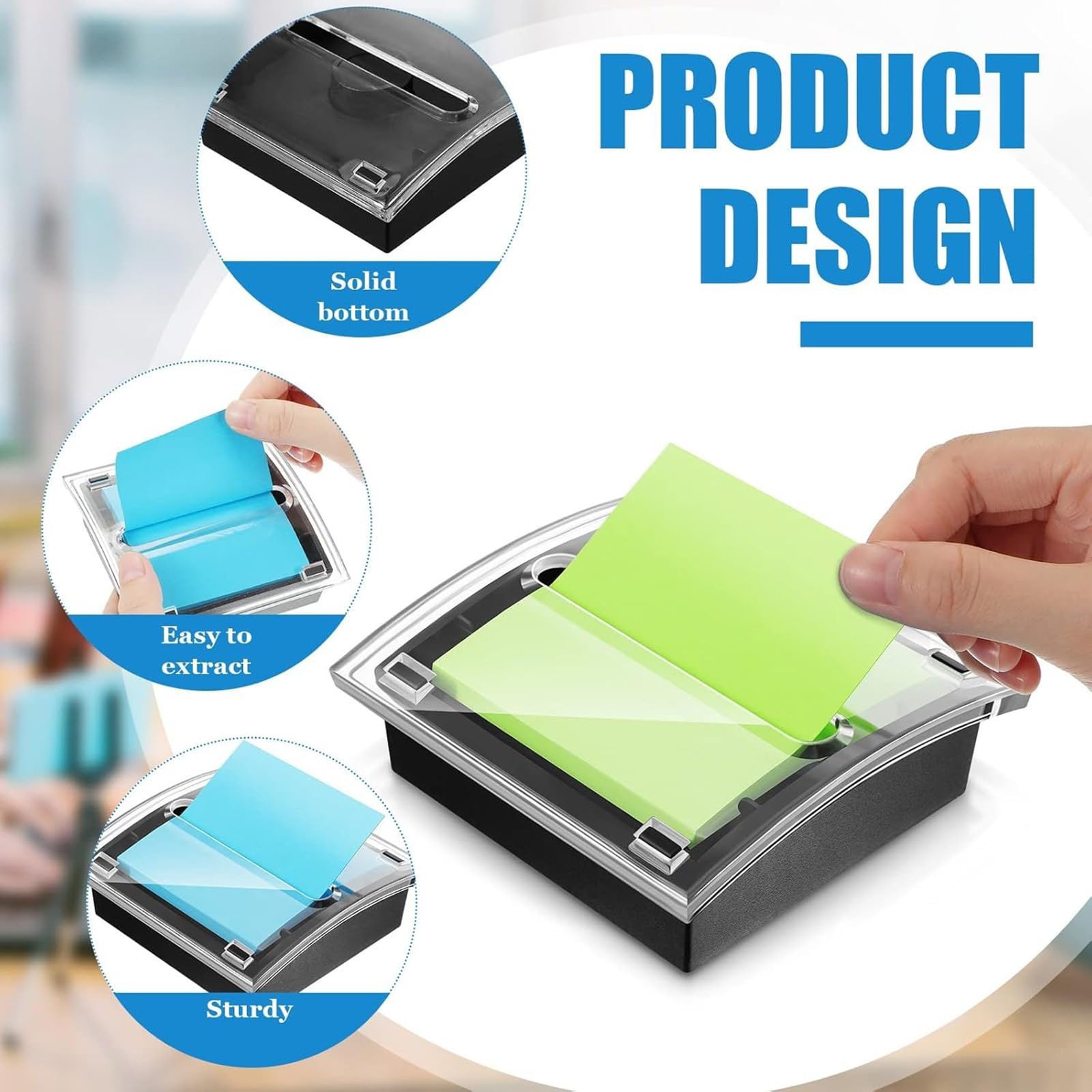 3 transparente Notizhalter, inklusive 1200 Blatt, bunte Notizen, perfekt für die Bürodekoration, Schreibtisch Notizspender
