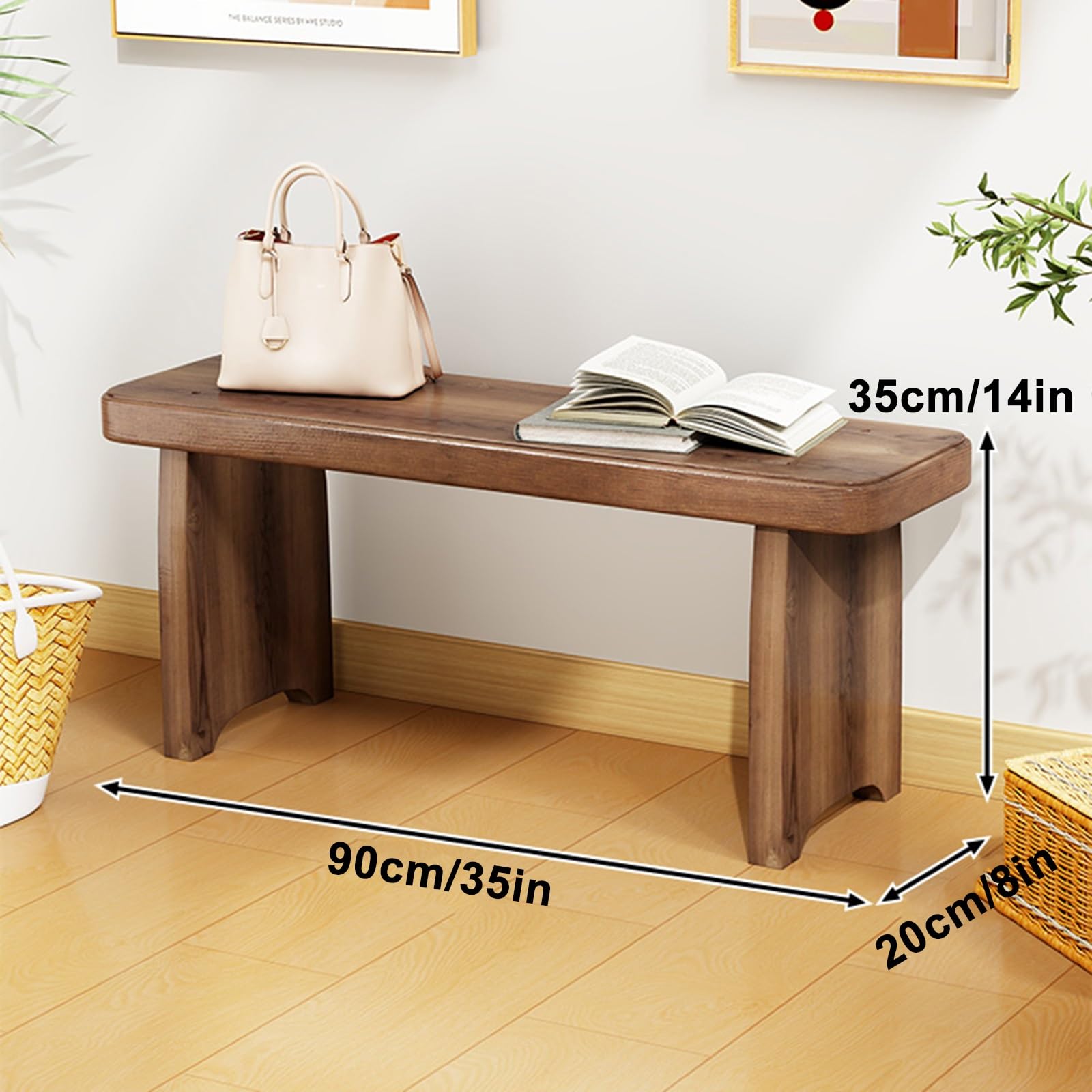 Ławka wejściowa i stół do przewijania z litego drewna, stołek bez podłokietników, do salonu, sypialni i przedpokoju (90 x 20 x 35 cm) - wszechstronne futro do dekoracji domu