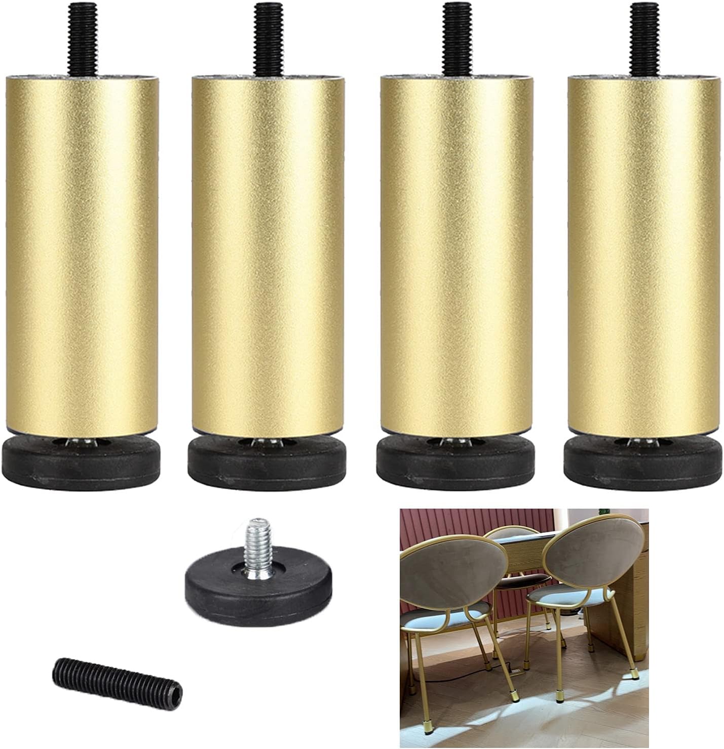 Furniture Table Legs Adjustable, Stable and Strong, Furniture Replacement Legs, for Supporting Feet of Coffee Table, Sofa, Tv Cabinet, Bed, Dining Table, Desk,Gold-15cm/5.9in