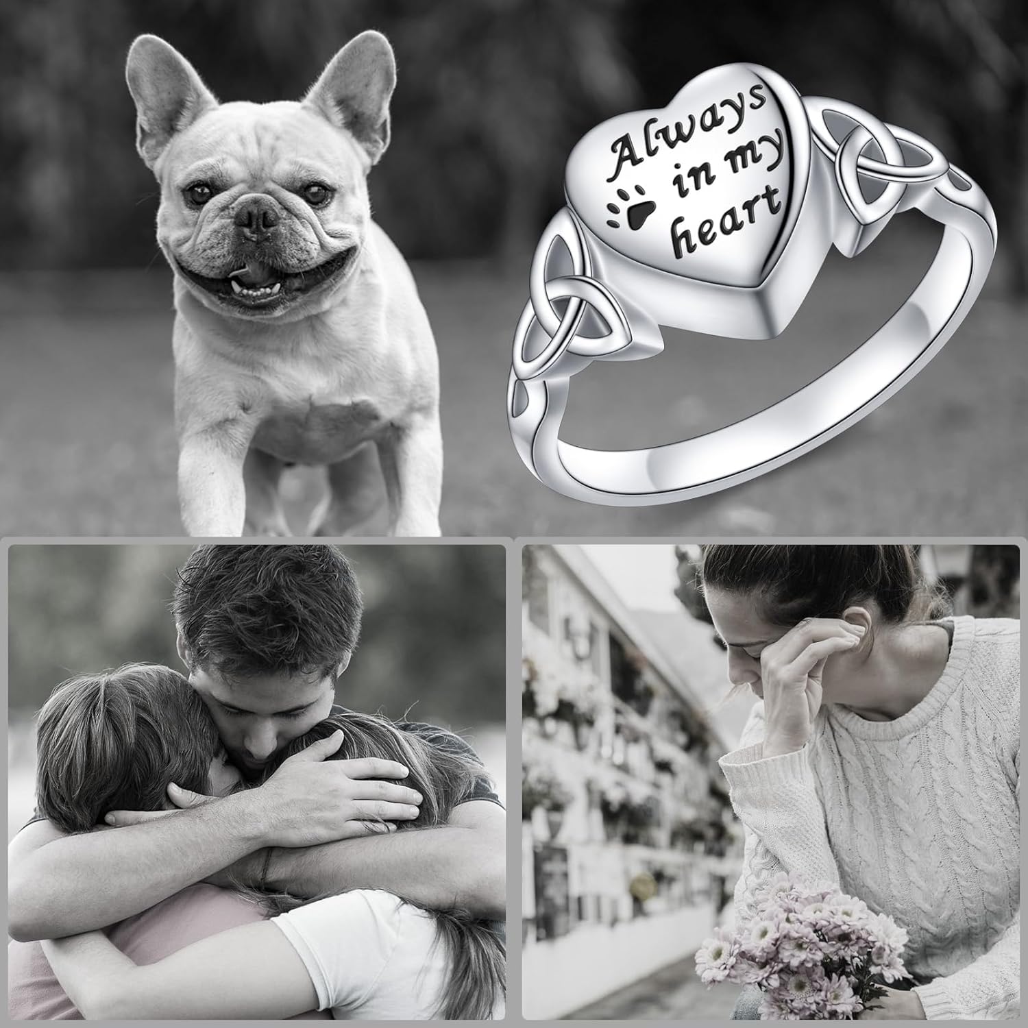 925 Sterling Silver Pet Paw/Oxidation Tree of Life Urn Rings for Women Engraved Always In My Heart Cremation Keepsake Jewelry for Ashes Heart-shape Celtic Knot Ring Easter - Image 6