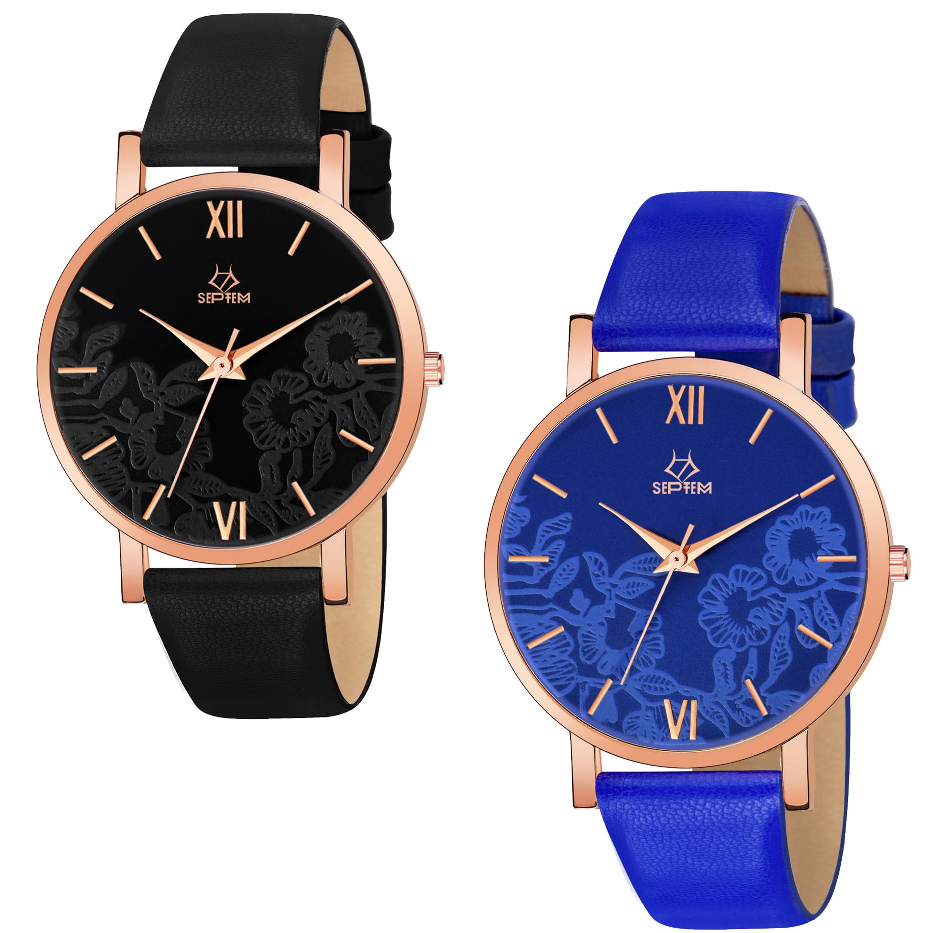 Septem Black & Blue Adjustable Lieather Belt Stylish Black Dial Watch for Girls and Woman Analog Wrist Watch for Women (B0CRB7ZQQZ) Amazon Price History, Amazon Price Tracker