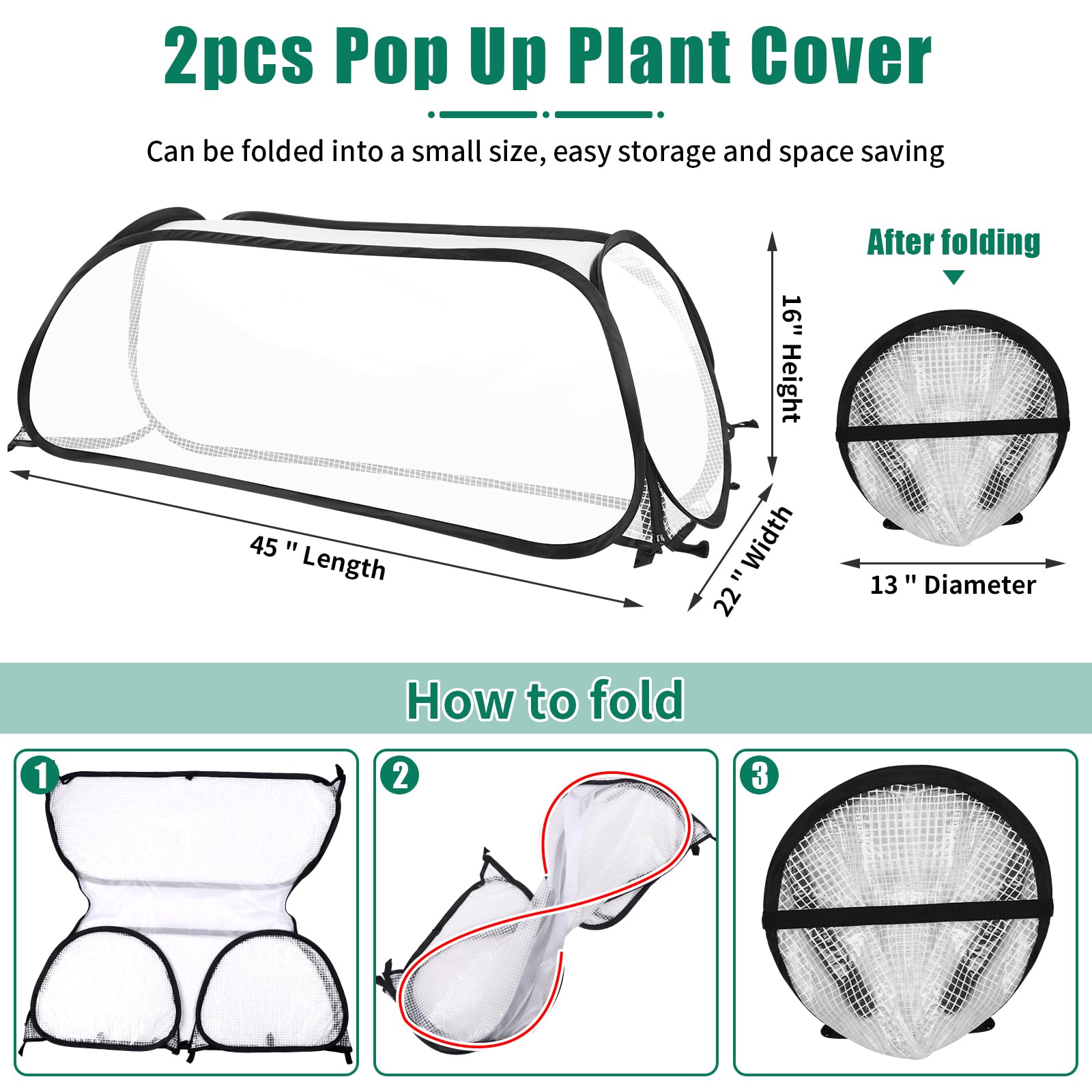 Paquete de 2 cubiertas de jardín para camas elevadas, 45 x 22 x 16 pulgadas, acelerador de cubierta de plantas de jardín, protección contra congelación, cubierta de invernadero para camas de jardín