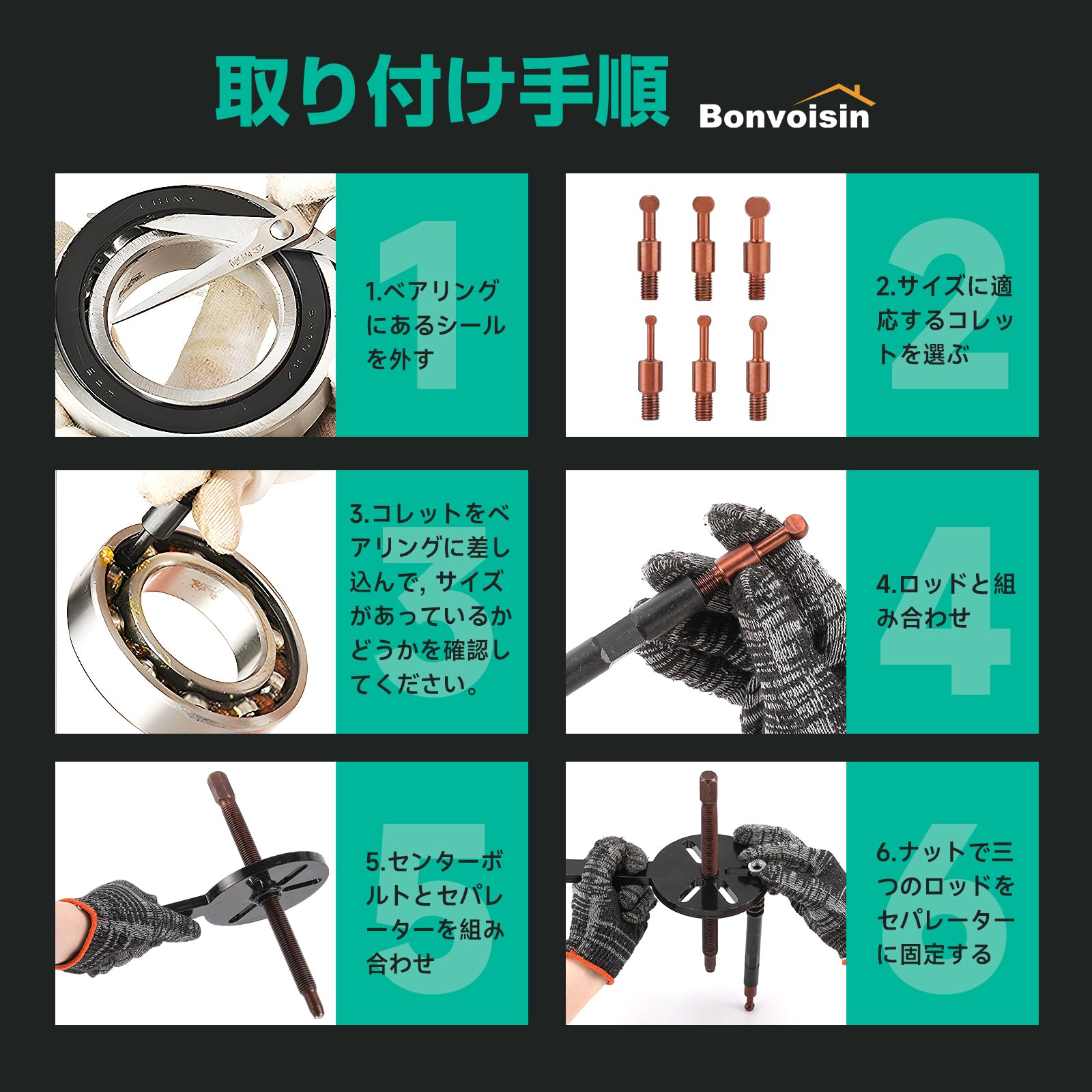 手袋 ギアプーラー 5種類 セット ベアリング タイロッドエンド