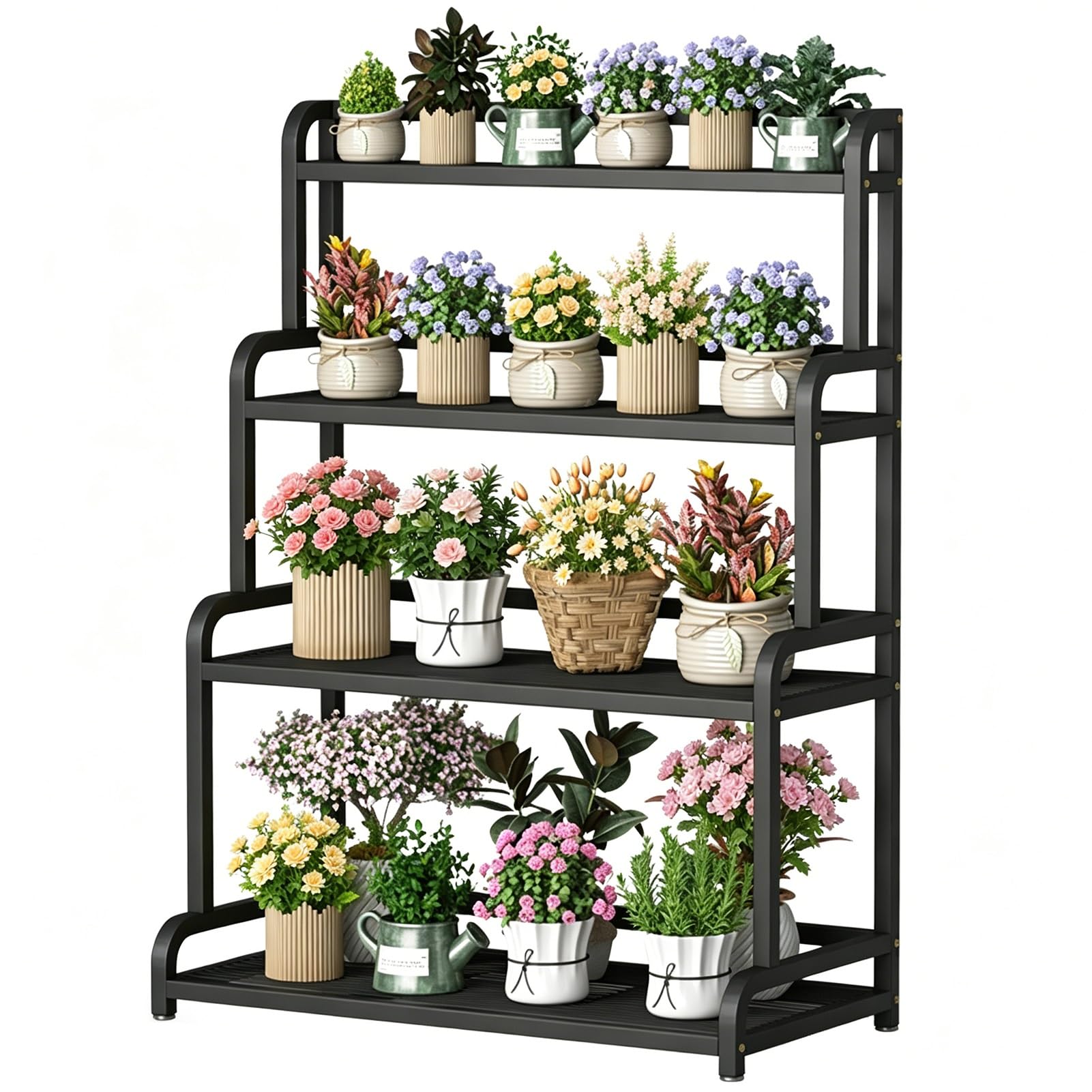 DMCHENGMA Versatile Black Metal 4-Tier Plant Rack | Multi-Purpose Ladder Shelf for Indoor/Outdoor Use - Flower Pots Decor Stand(100x50x135cm)